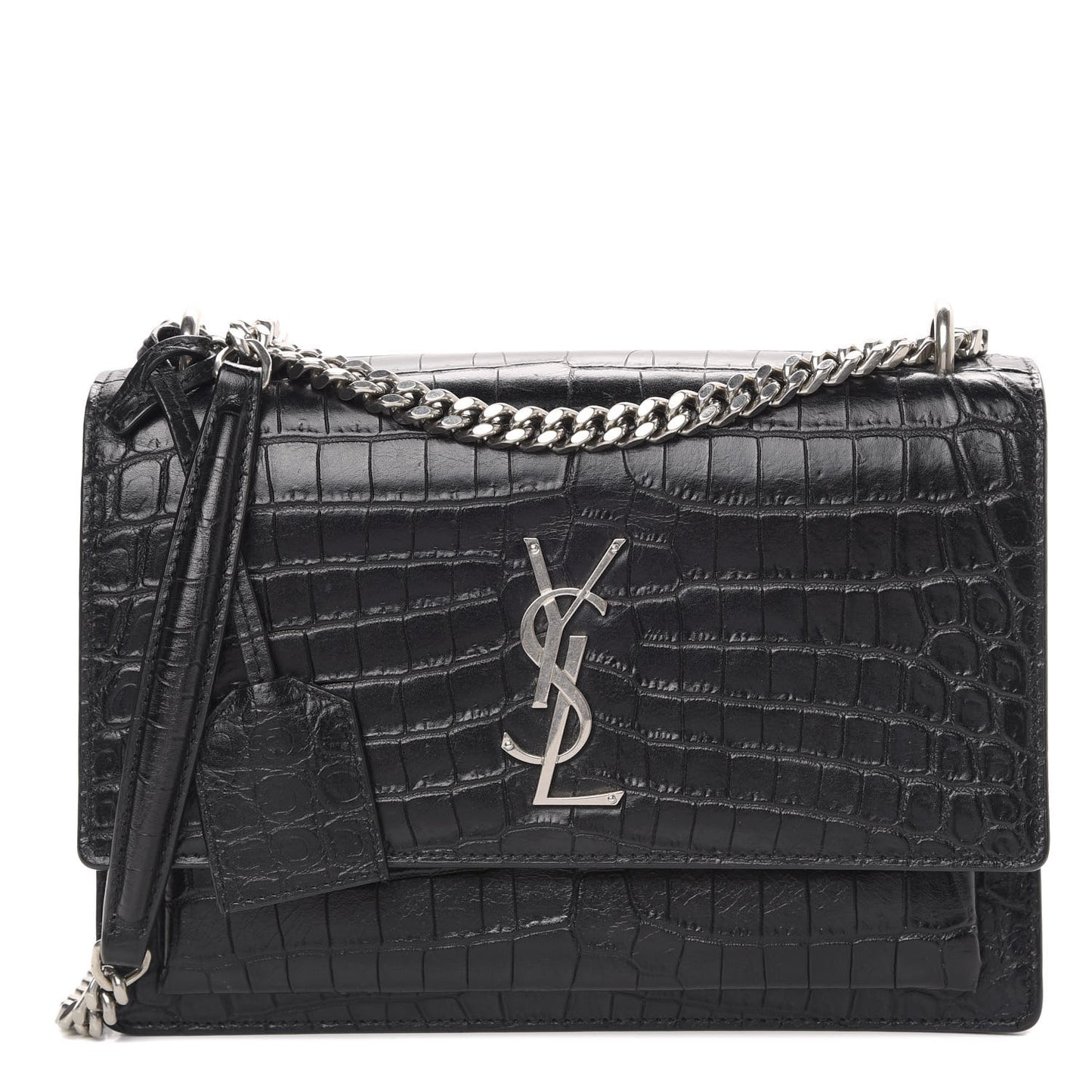 Calfskin Crocodile Embossed Medium Monogram Sunset Black