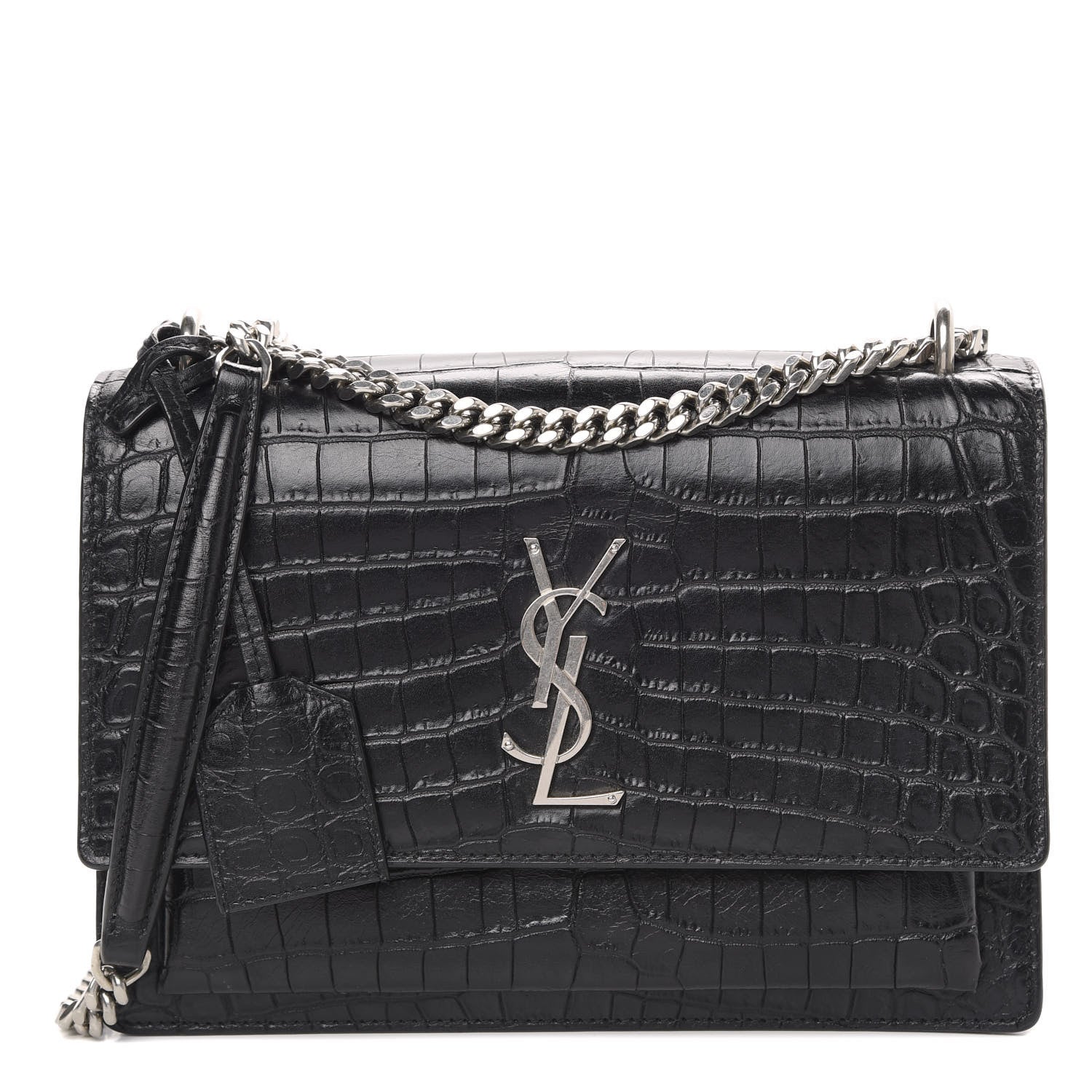 Saint Laurent Calfskin Crocodile Embossed Medium Monogram Sunset Black 1 of 10
