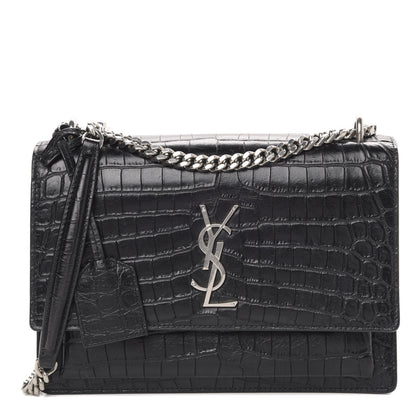 Saint Laurent Calfskin Crocodile Embossed Medium Monogram Sunset Black 1 of 10
