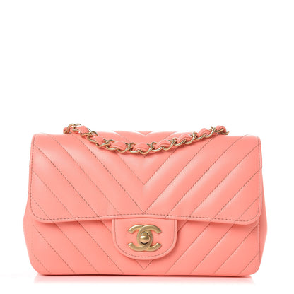 Chanel Lambskin Chevron Quilted Mini Rectangular Flap Coral 1 of 8