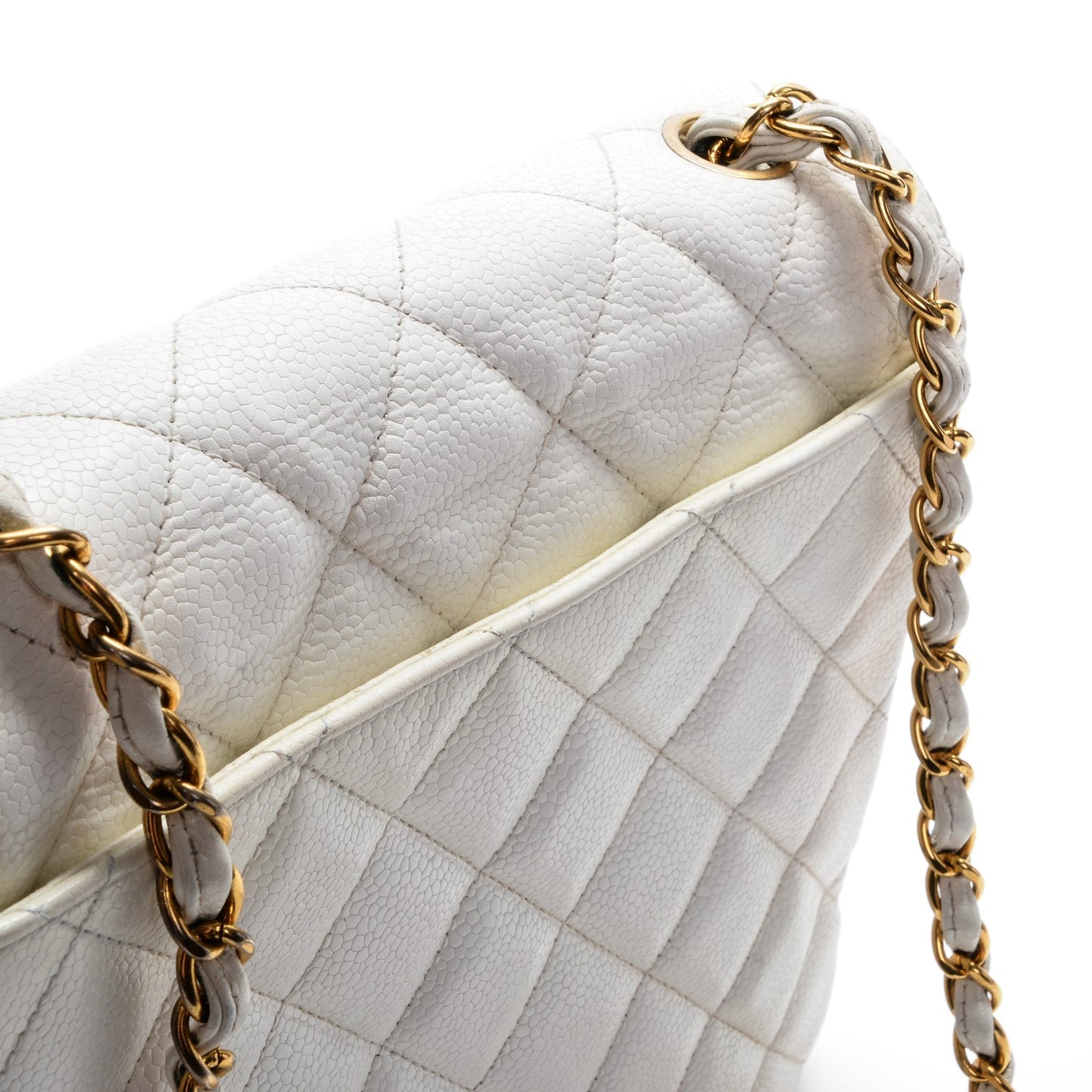 Caviar Quilted Medium Single Flap White