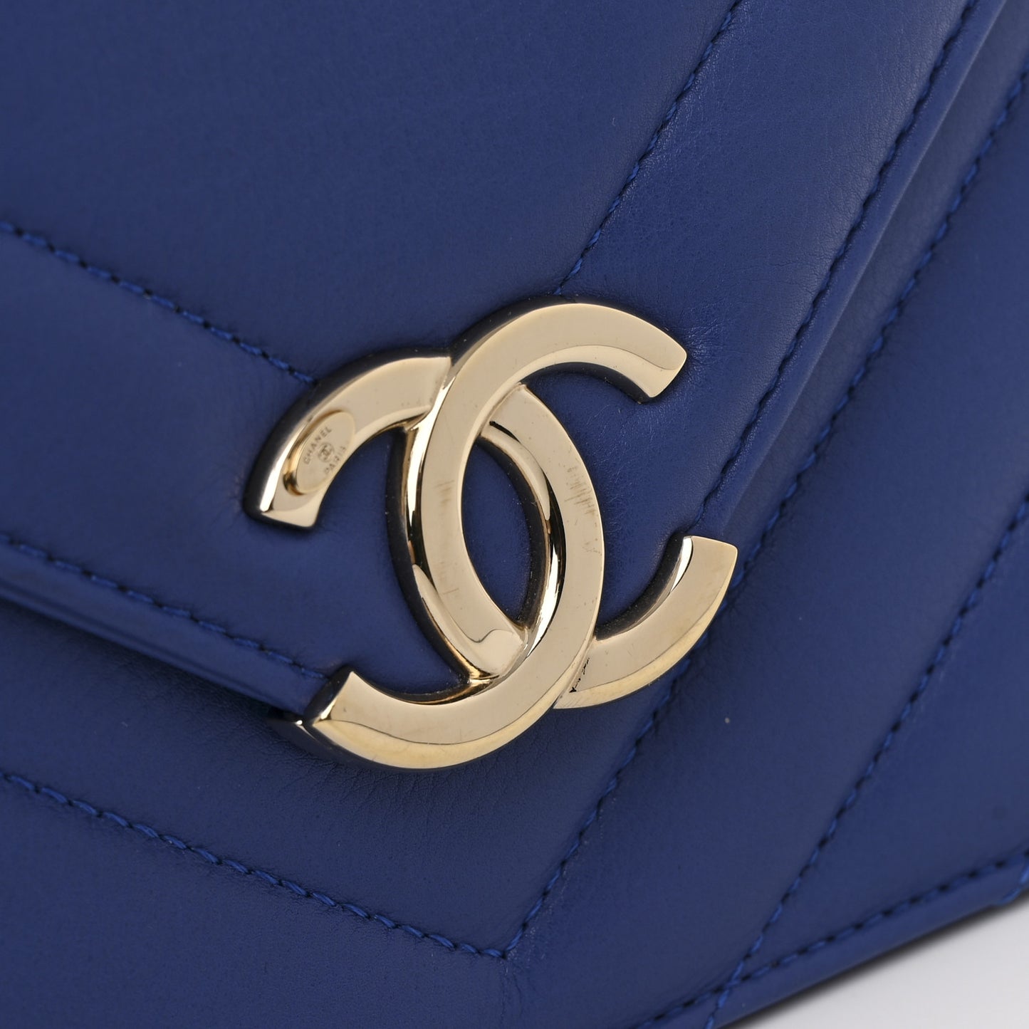 Calfskin Quilted Chevron Small Single Flap Blue