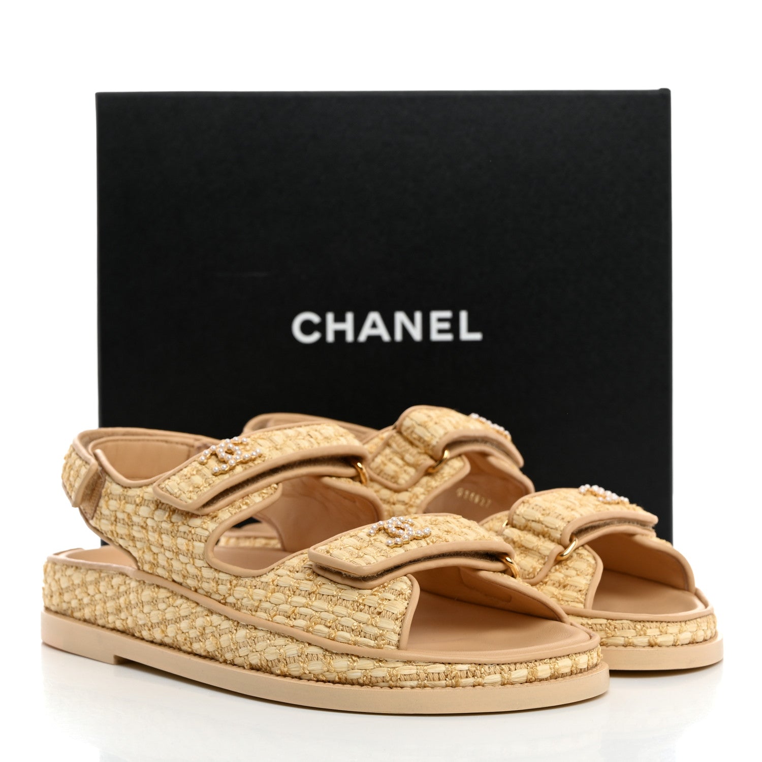 Chanel Braided Fabric Velcro Dad Sandals 38 Beige 9 of 9