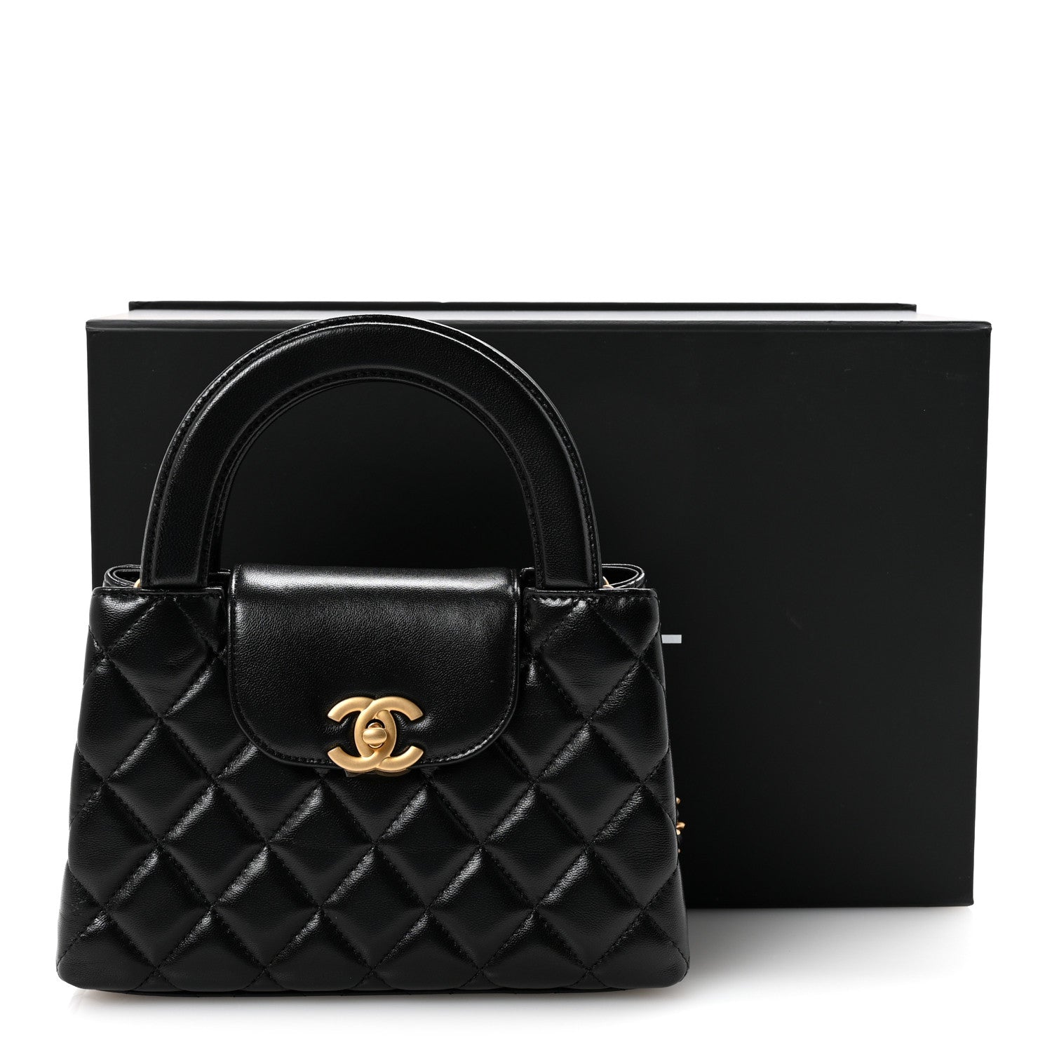 Chanel Shiny Aged Calfskin Quilted Nano Kelly Shopper Black