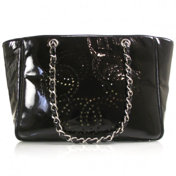 Patent Perforated CC Shopping Tote Black