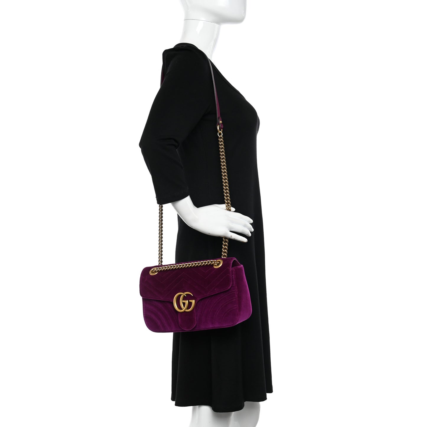 Velvet Matelasse Small GG Marmont Shoulder Bag Fuchsia Violet Cyclamen
