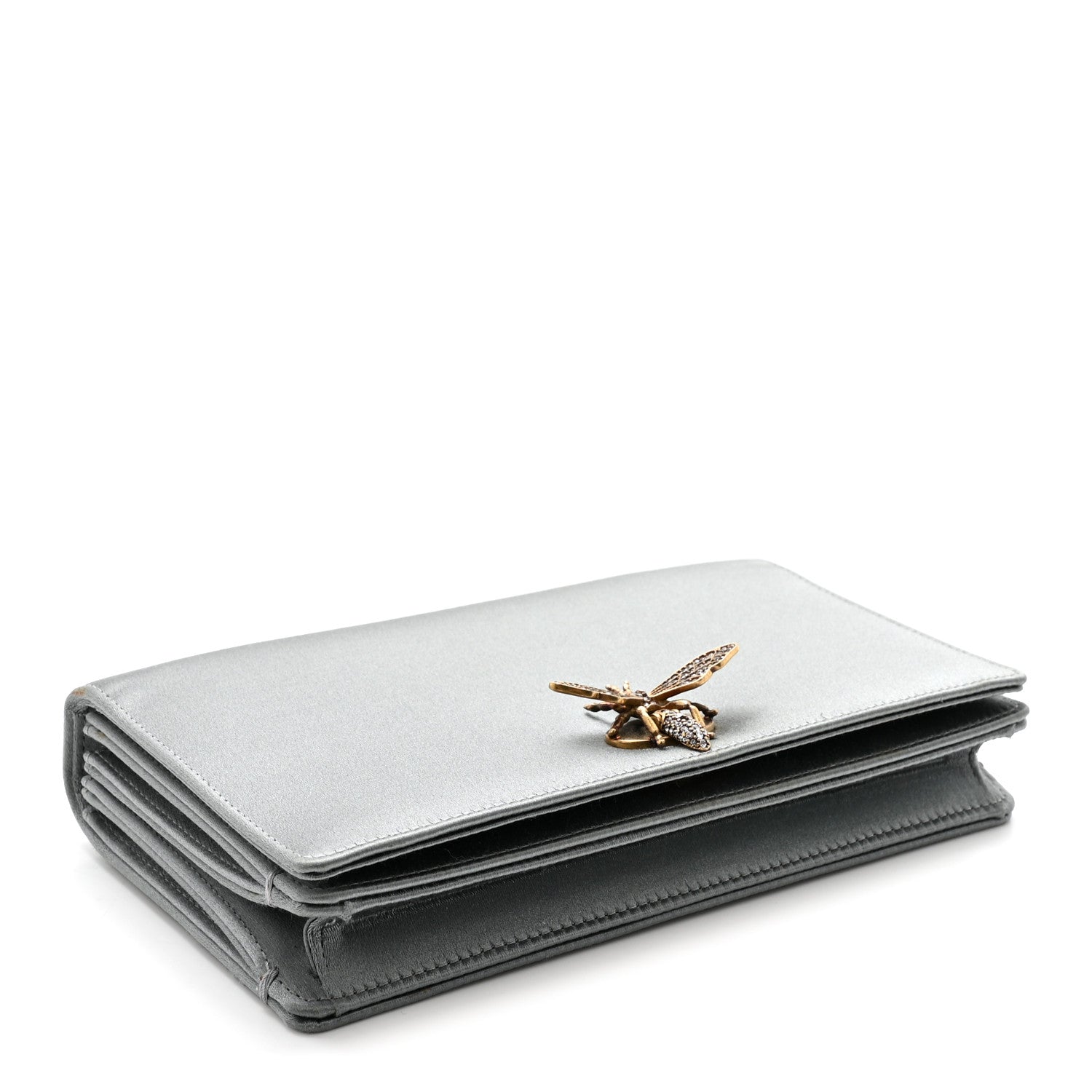 Christian Dior Satin Bee Clutch Light Iron 4 of 8