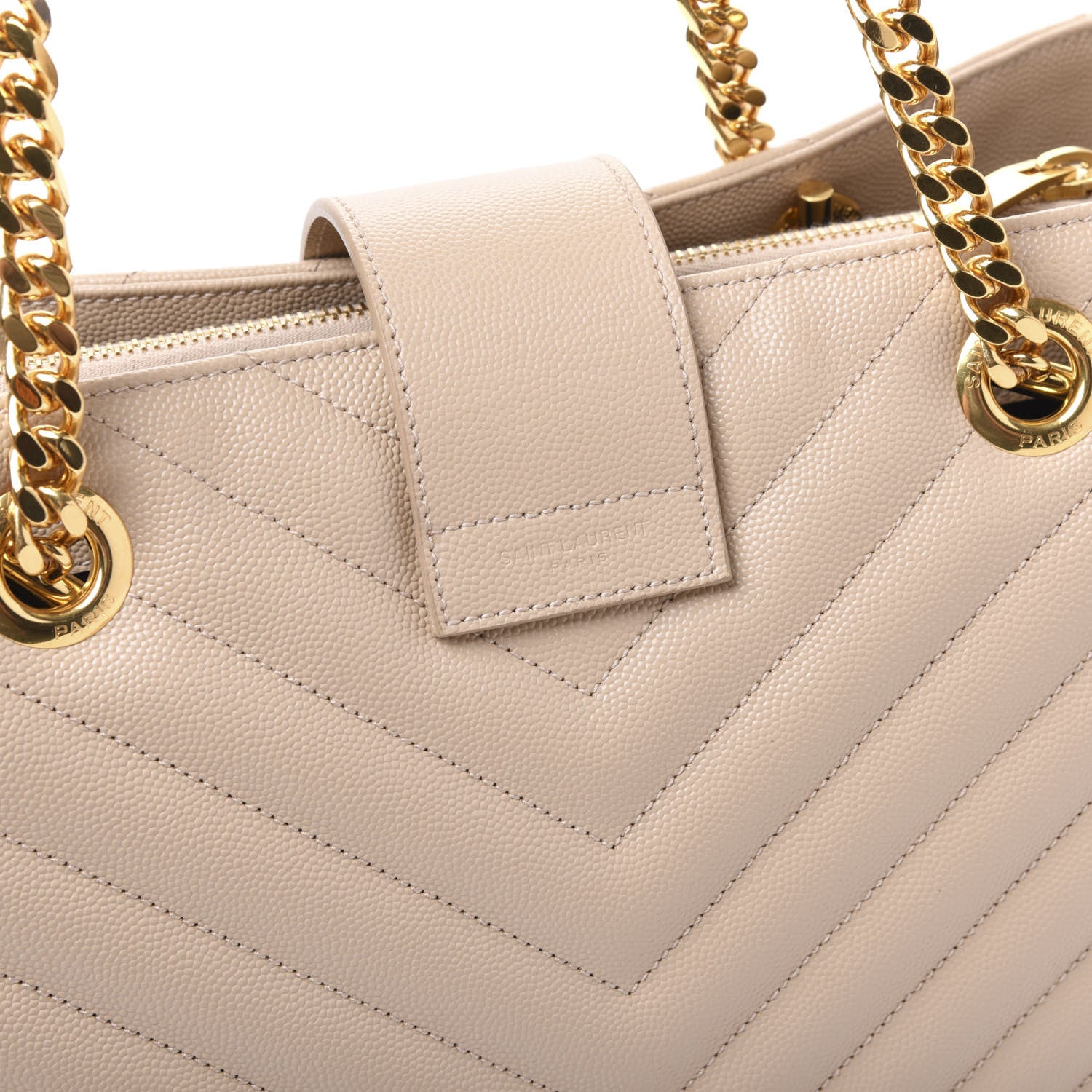 Saint Laurent Grain De Poudre Matelasse Chevron Monogram Shopping Bag Dark Beige 8 of 9