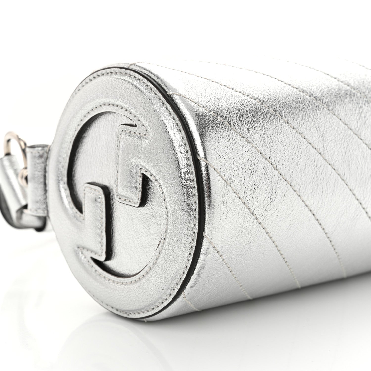 Gucci Sakai Be Green Calfskin Diagonal Stitched Mini Blondie Barrel Shoulder Bag Silver 9 of 10