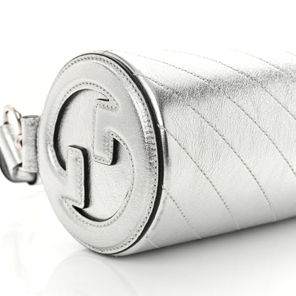 Gucci Sakai Be Green Calfskin Diagonal Stitched Mini Blondie Barrel Shoulder Bag Silver 9 of 10