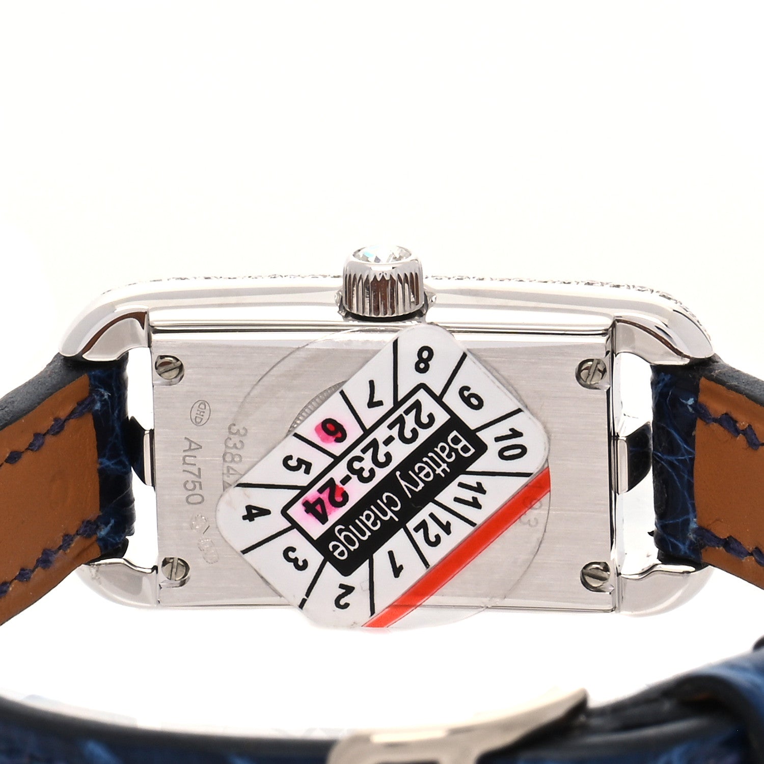 Hermes 18K White Gold Alligator Diamond Aventurine 17mm Nantucket Quartz Watch Bleu Saphir 4 of 5