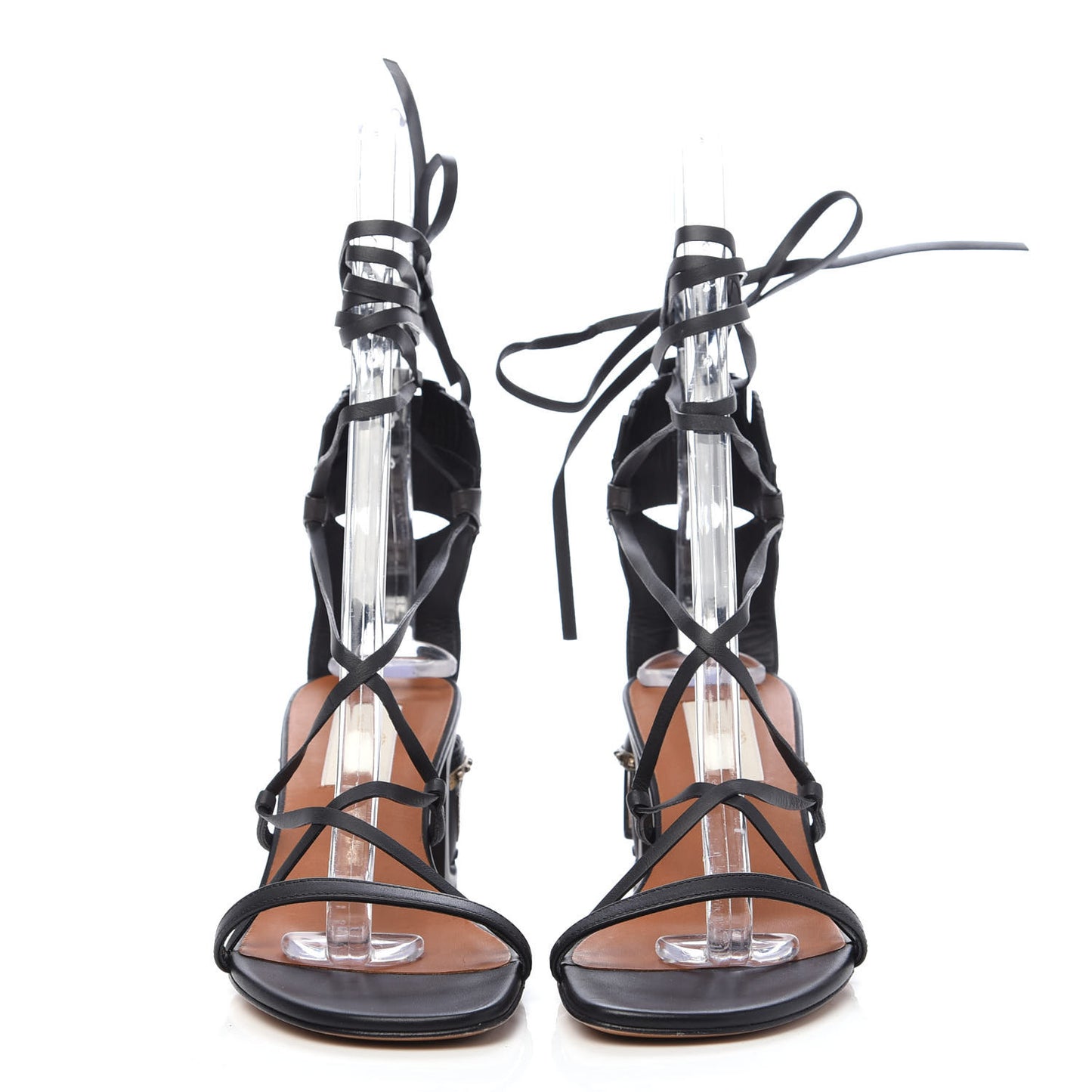 Calfskin Mask Embossed Gladiator Sandals 36.5 Brown Black