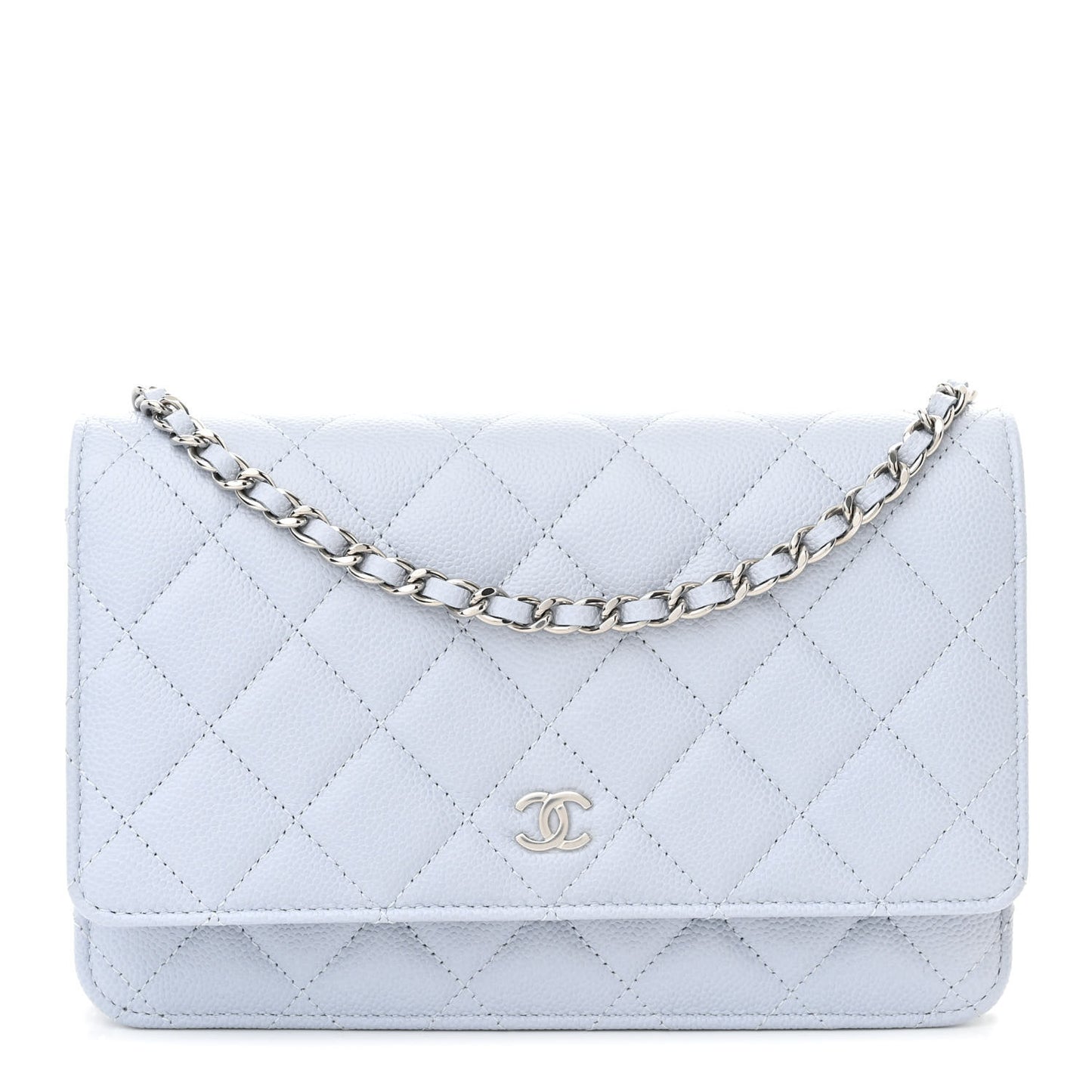Caviar Quilted Wallet on Chain WOC Light Blue