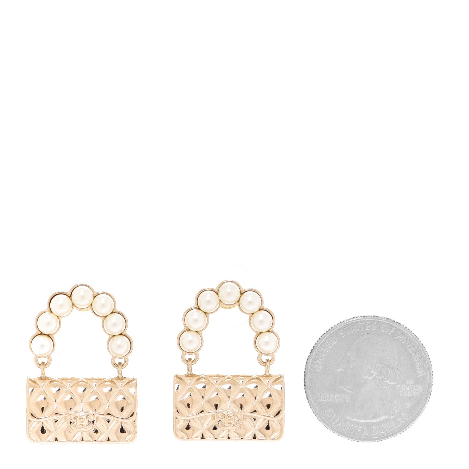 Chanel Pearl Quilted CC Flap Bag Earrings Gold 2 of 5