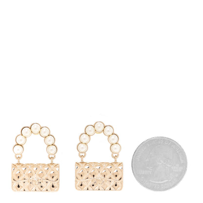 Chanel Pearl Quilted CC Flap Bag Earrings Gold 2 of 5