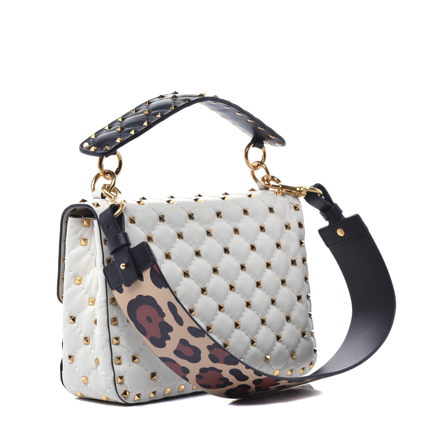 Valentino Garavani Lambskin Leopard Print Medium Rockstud Spike Shoulder Bag Ivory 3 of 8