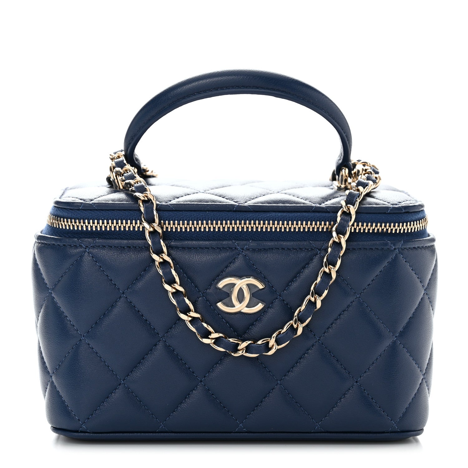 Chanel Lambskin Quilted Small Top Handle Vanity Case With Chain Dark Blue 1 of 11
