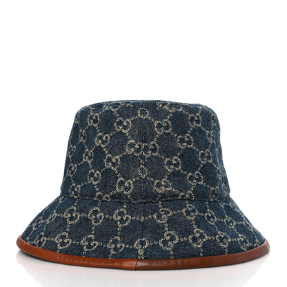 Gucci Washed Jacquard Denim Nappa GG Monogram Oscar Bucket Hat M Denim Cuir 4 of 8