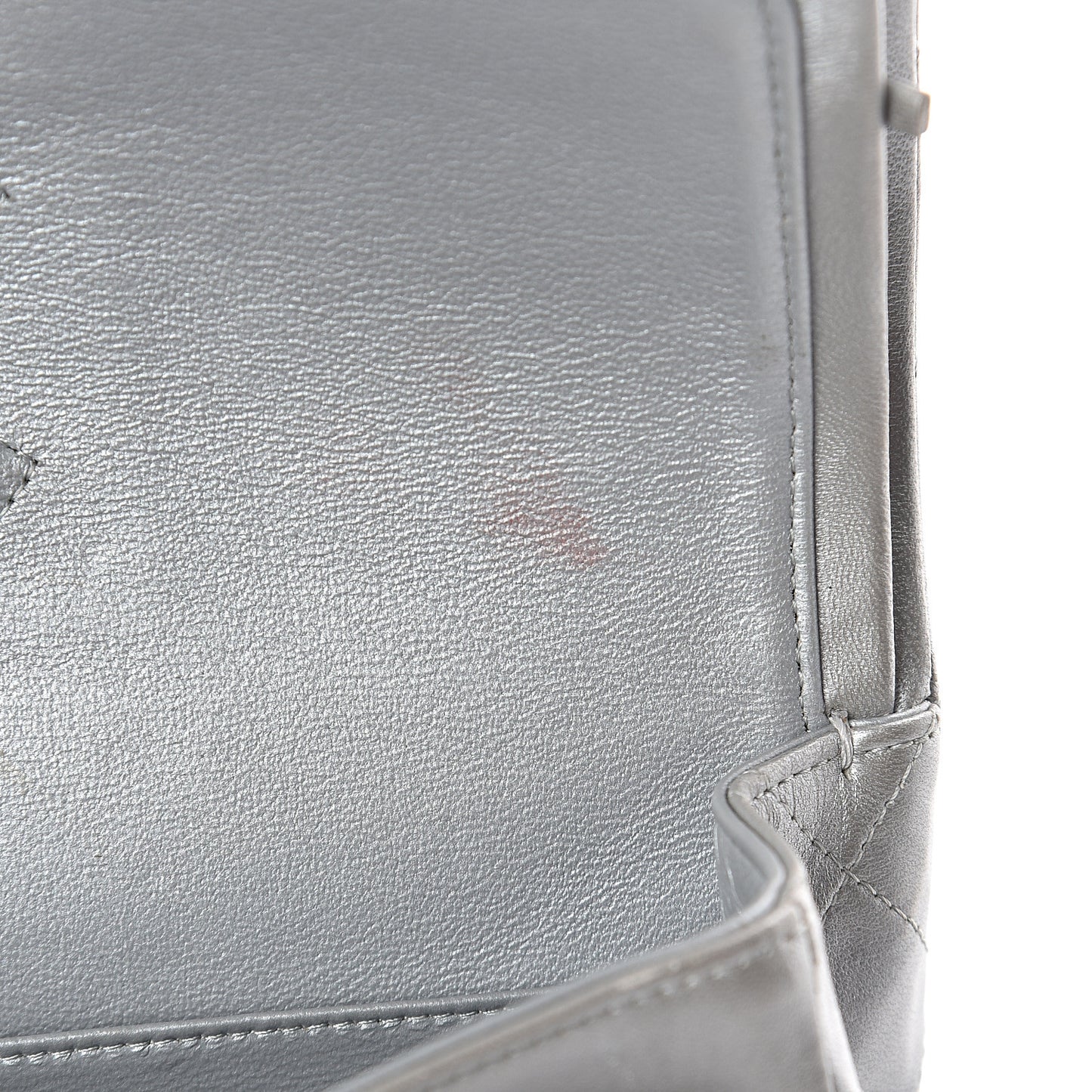 Metallic Lambskin Quilted Medium Double Flap Silver