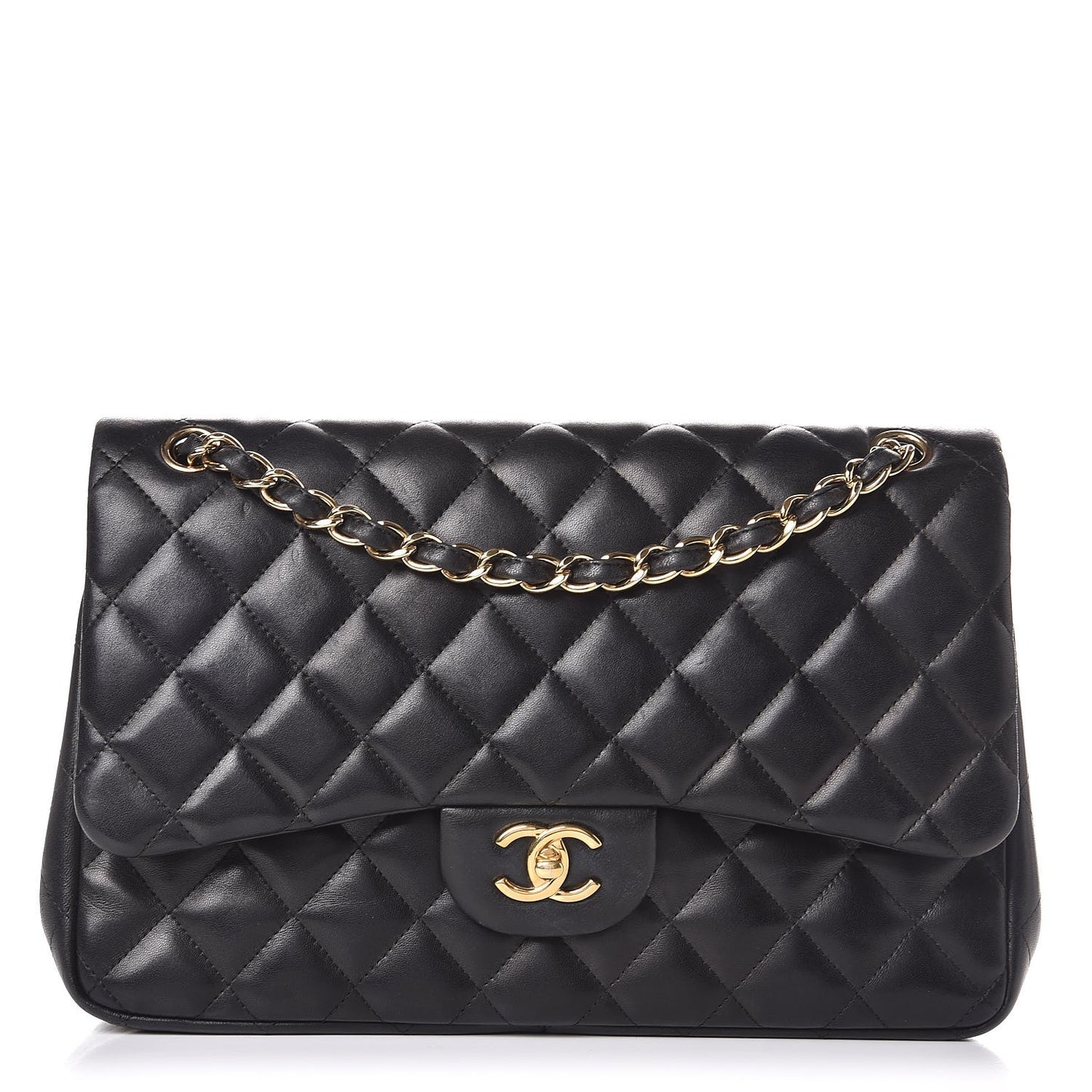 Lambskin Quilted Jumbo Double Flap Black