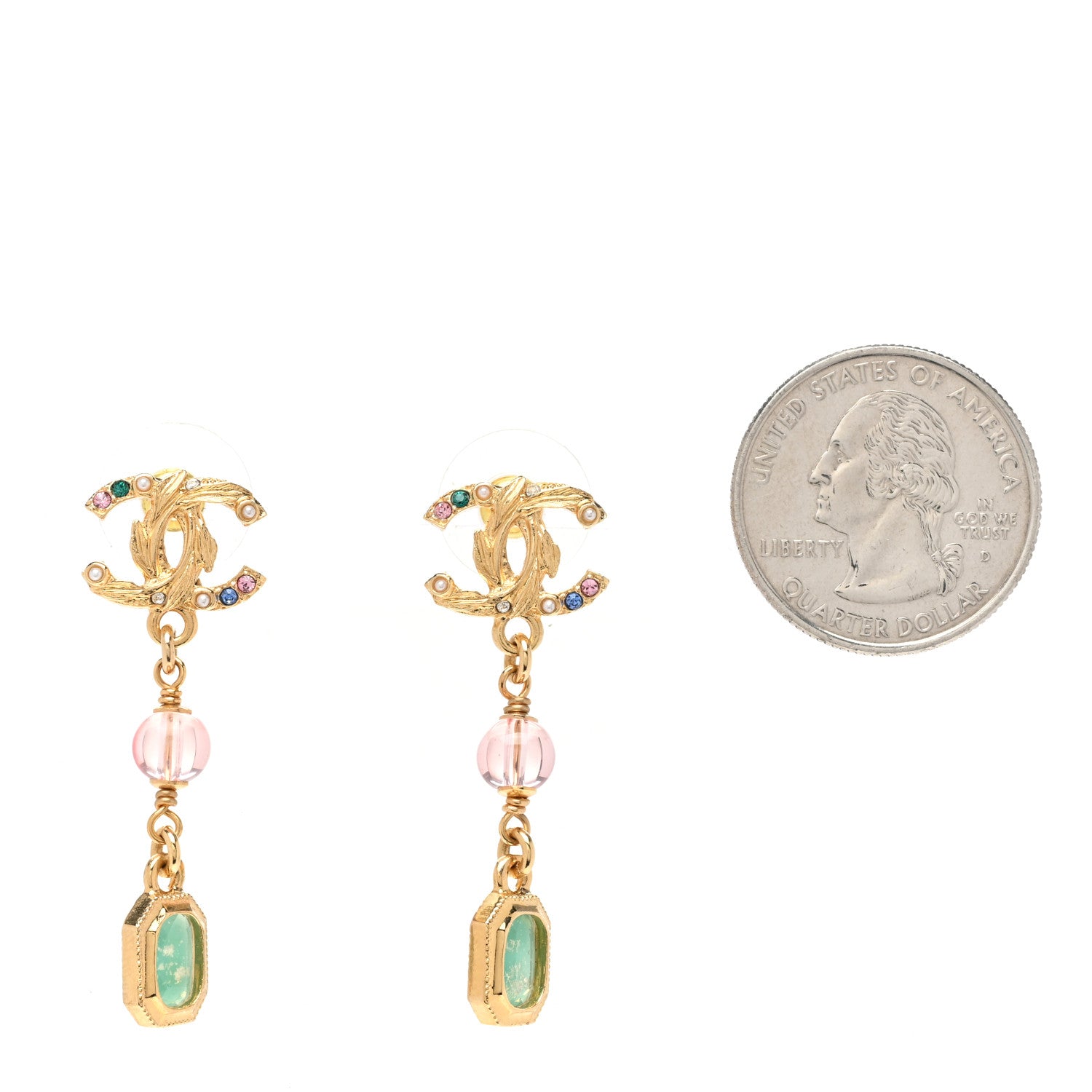 Chanel Crystal Bead CC Drop Earrings Multicolor 2 of 5