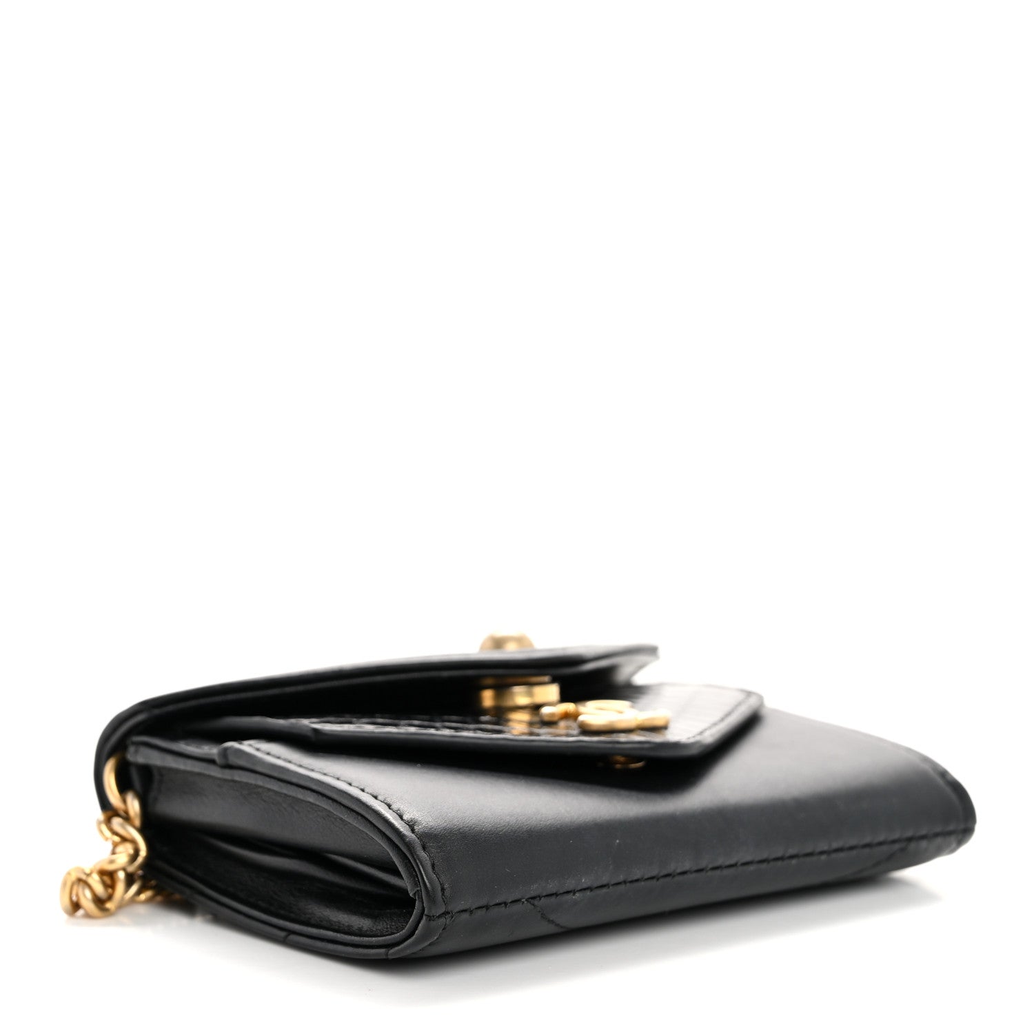 Chanel Snakeskin Calfskin Embossed Chevron Quilted CC Chain Wallet Black 4 of 11