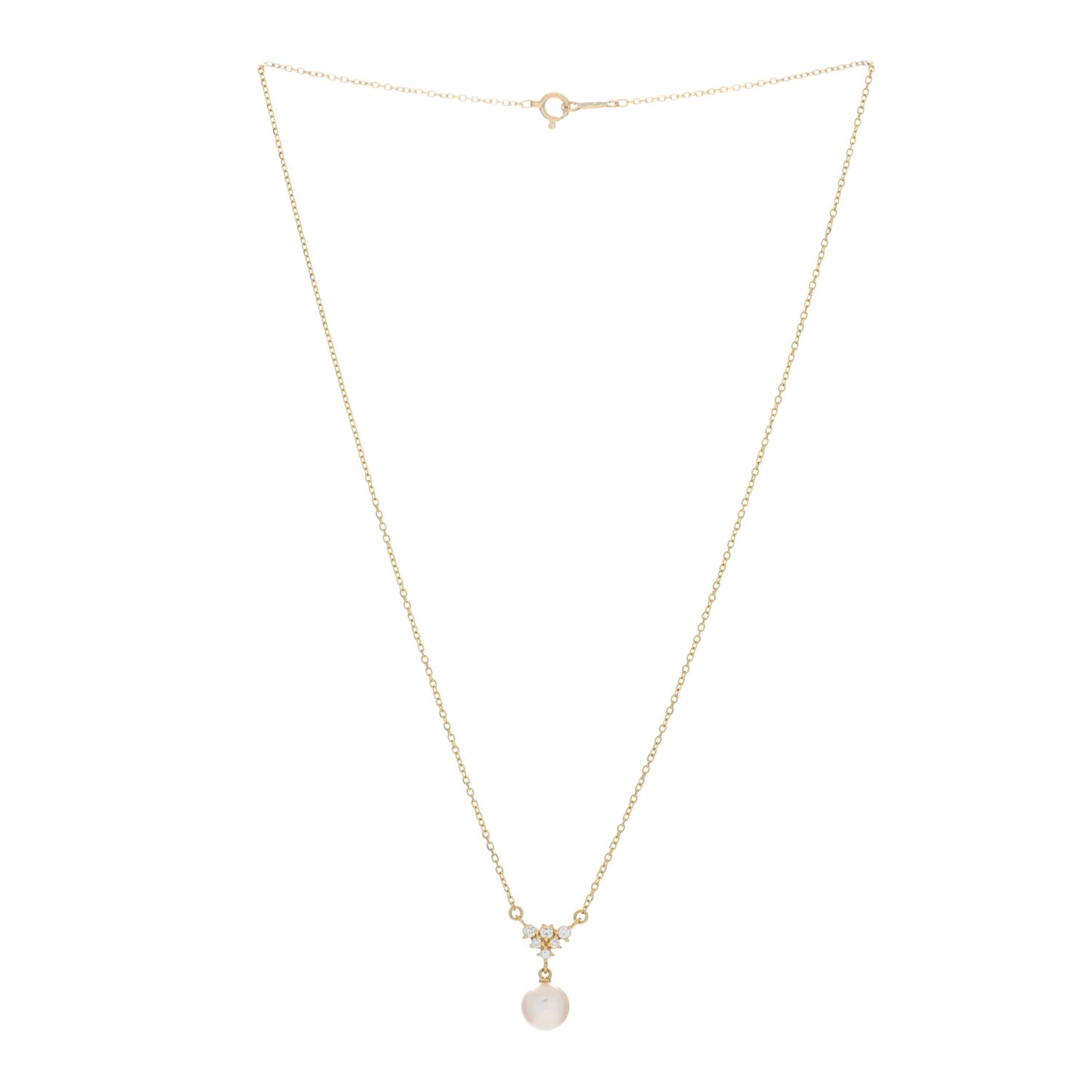 18K Yellow Gold Diamond Akoya Pearl 7.5mm Pendant Necklace