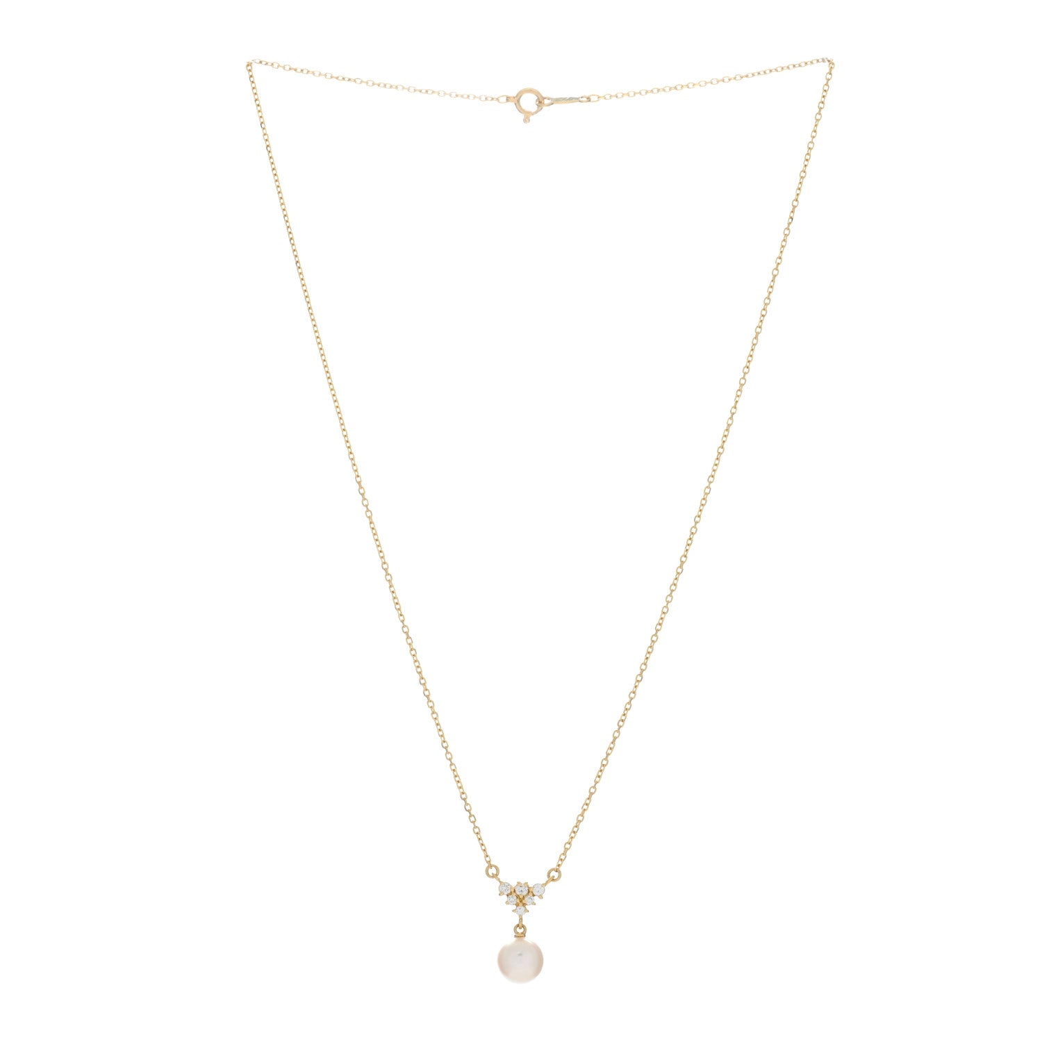Mikimoto 18K Yellow Gold Diamond Akoya Pearl 7.5mm Pendant Necklace 3 of 5