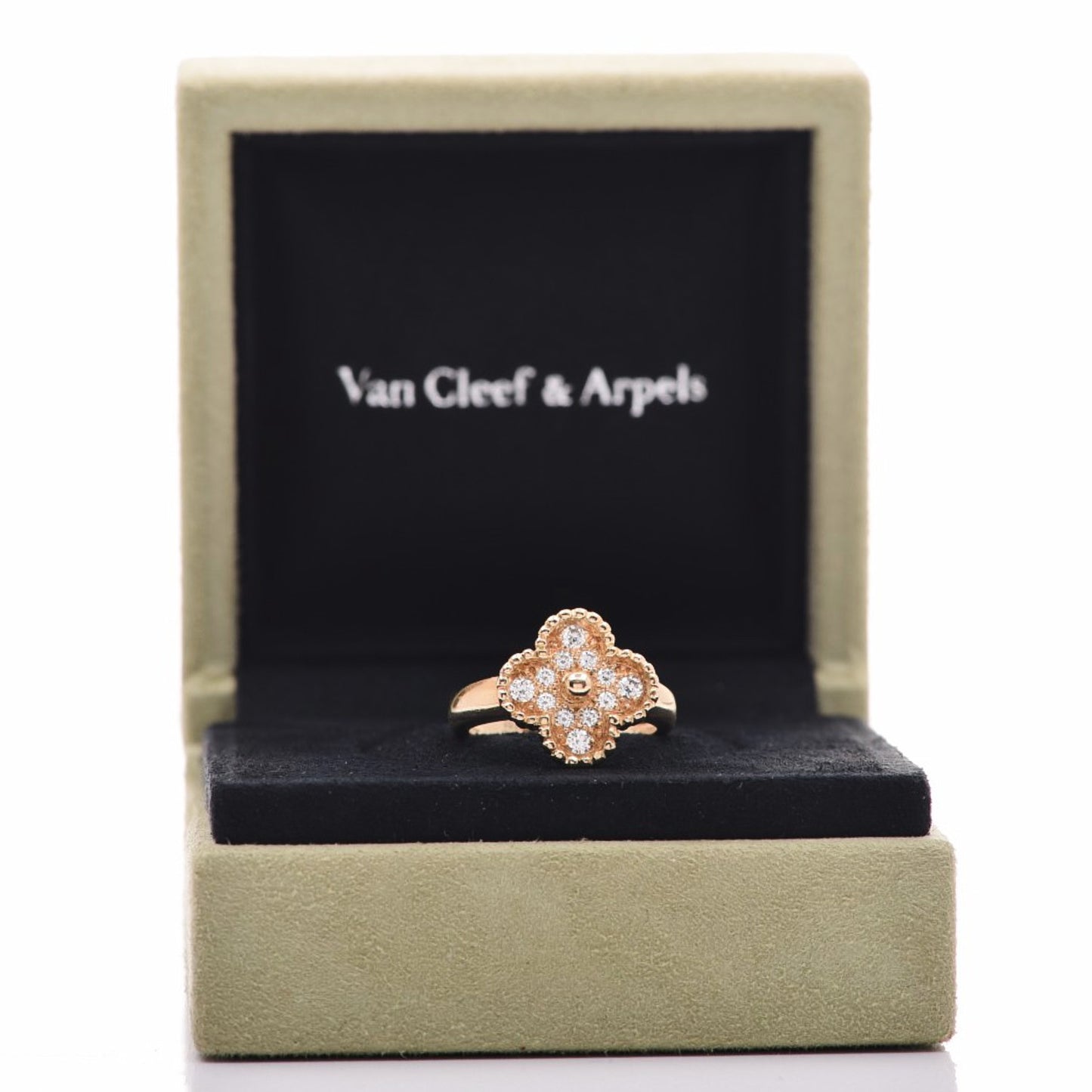 18K Yellow Gold Diamond Vintage Alhambra Ring 52 6