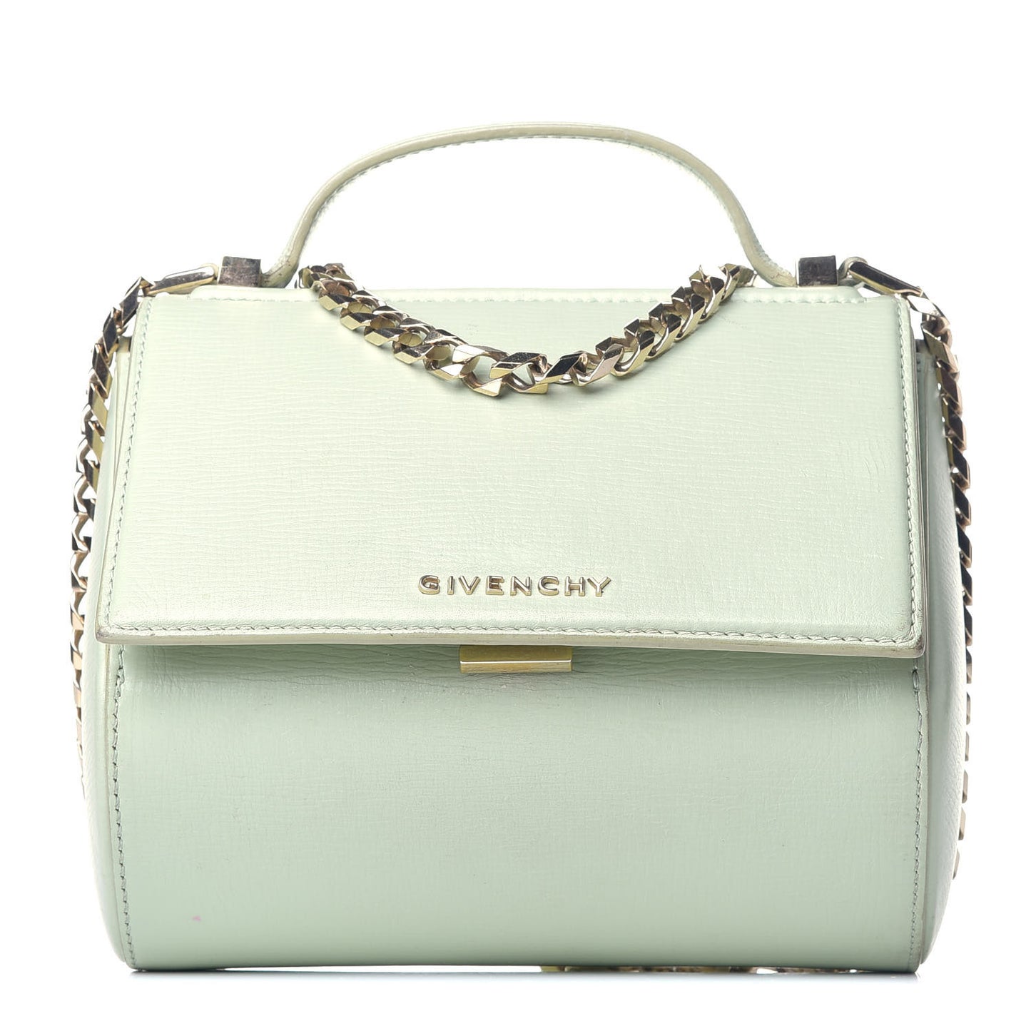 Textured Calfskin Mini Pandora Box Chain Crossbody Bag Aqua Green