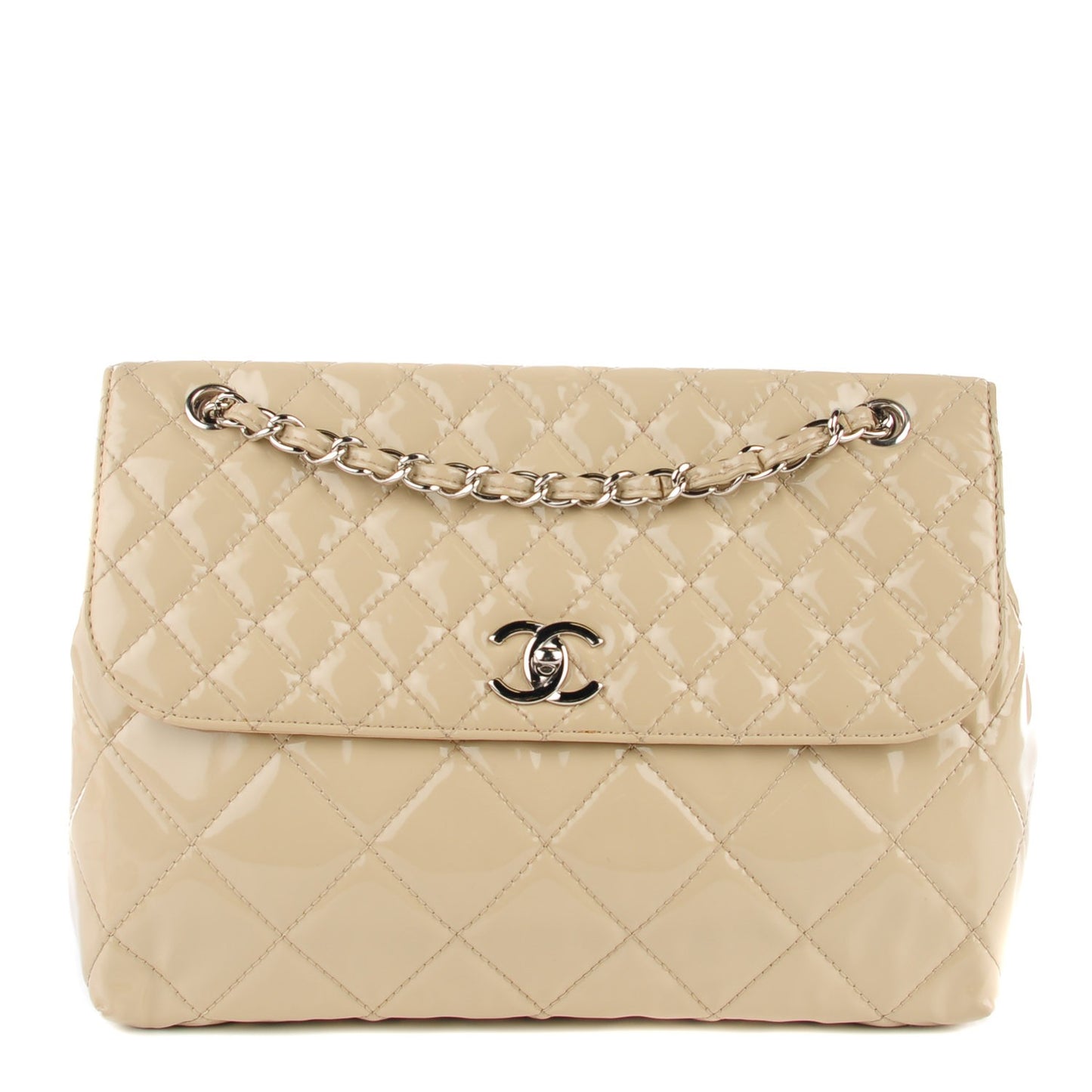 Vinyl Quilted In The Business Flap Bag Beige