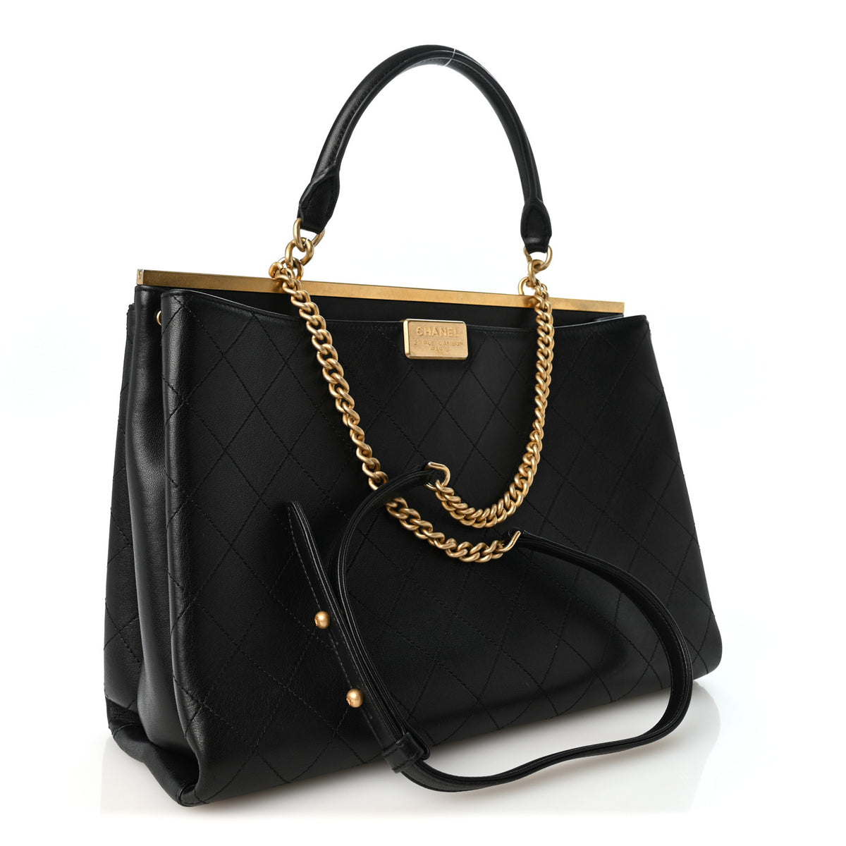 Lambskin Stitched Large Coco Lux Shopping Tote Black