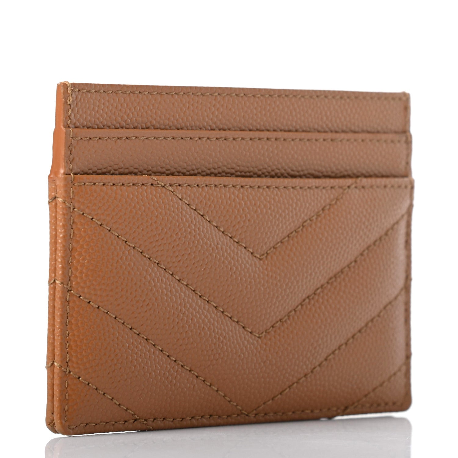 Saint Laurent Grain De Poudre Matelasse Chevron Monogram Credit Card Case Natural Dark 3 of 7