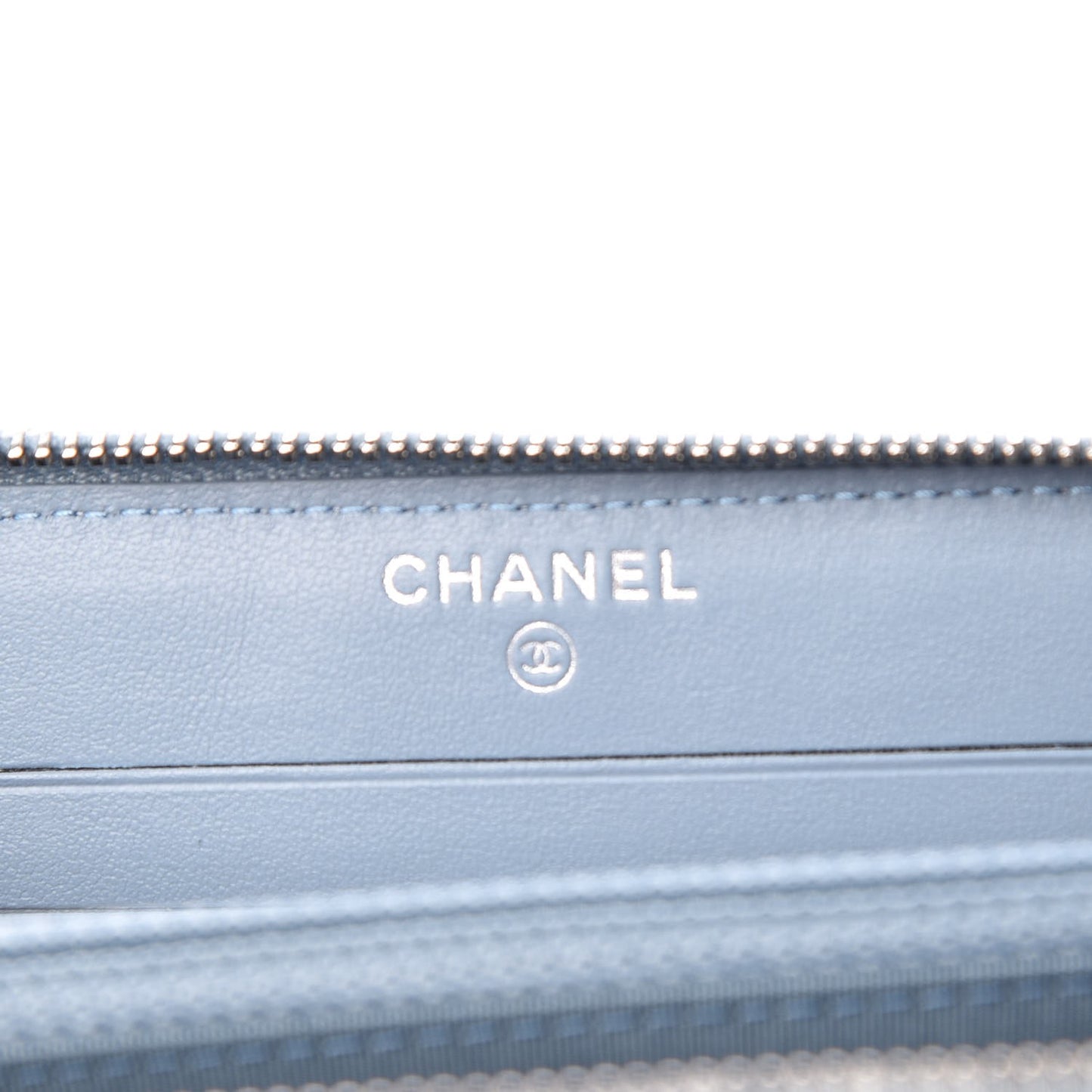 Faded Patent Calfskin Quilted Small Zip Around Wallet Blue