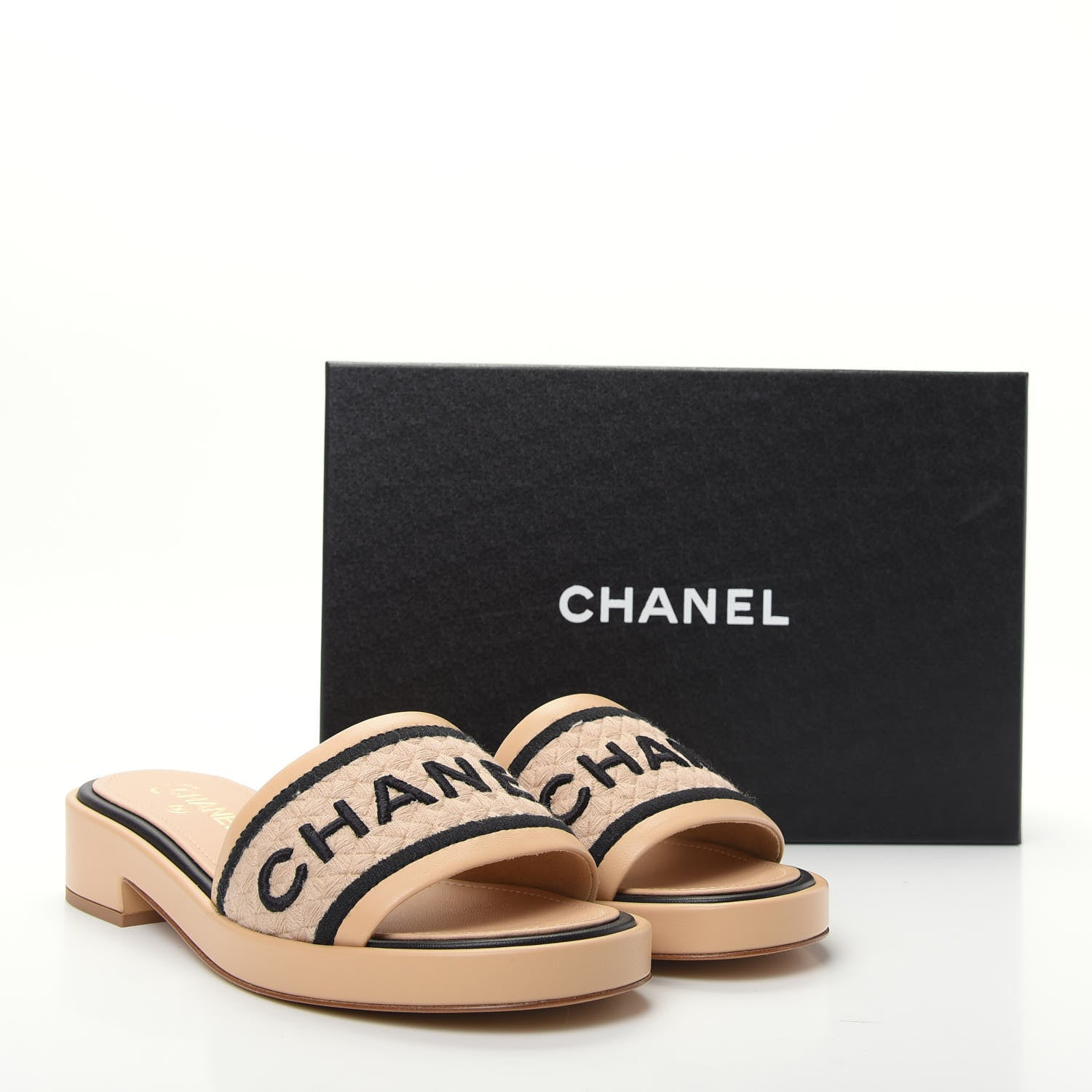 Chanel Lambskin Embroidered Logo Mule 41 Beige Black 11 of 11