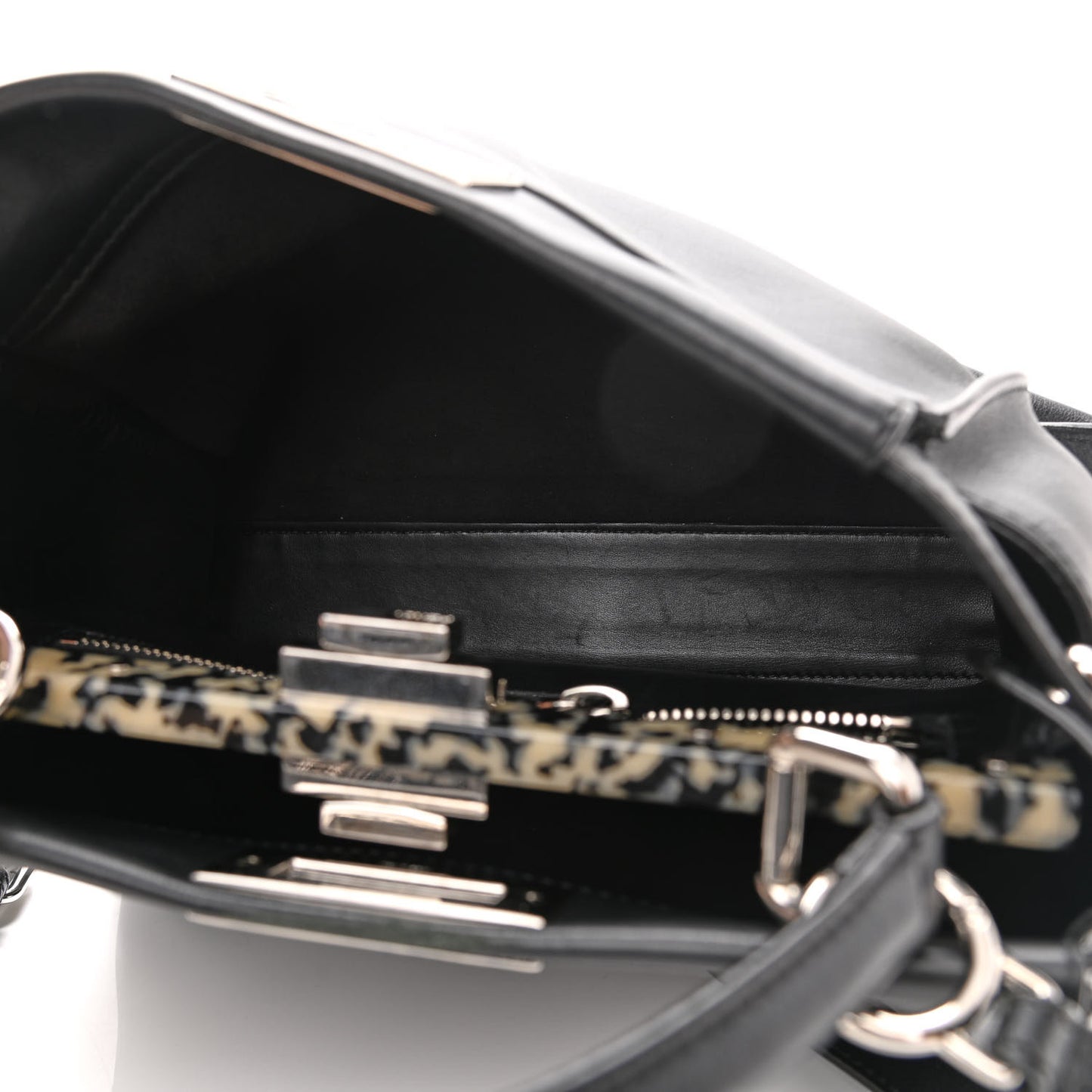 Vitello Dolce Shiny Nappa Plexglass Granite Medium Peekaboo Iconic Satchel Black
