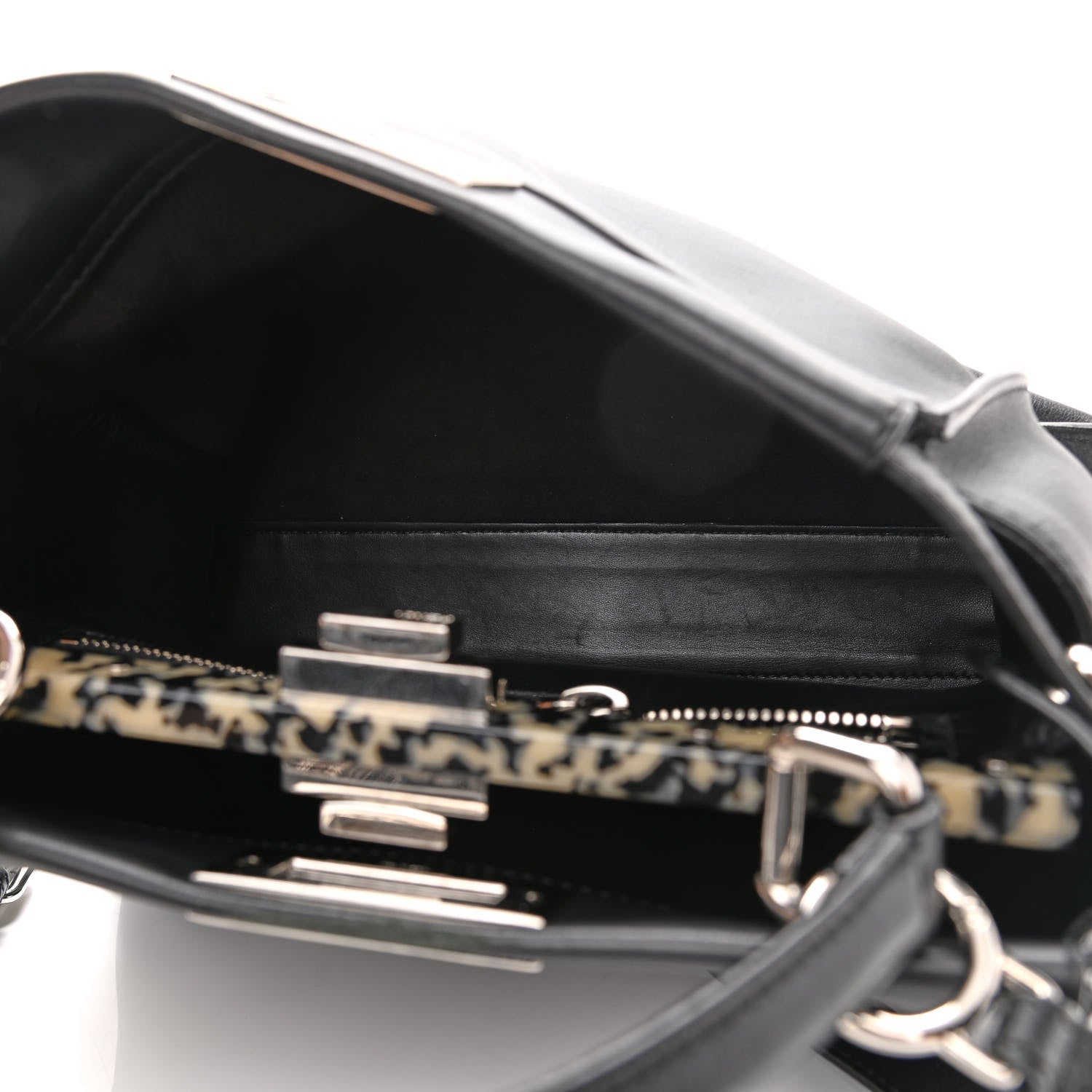 Fendi Vitello Dolce Shiny Nappa Plexglass Granite Medium Peekaboo Iconic Satchel Black 5 of 11