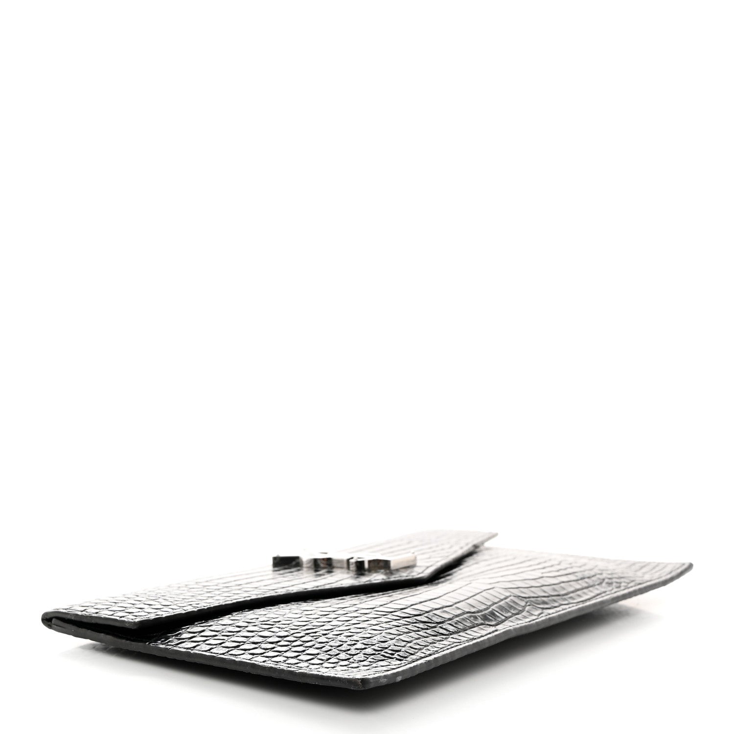 Saint Laurent Calfskin Crocodile Embossed Uptown Monogram Pouch Black 4 of 7