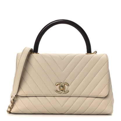 Chanel Caviar Lizard Embossed Chevron Quilted Small Coco Handle Flap Beige 1 of 11
