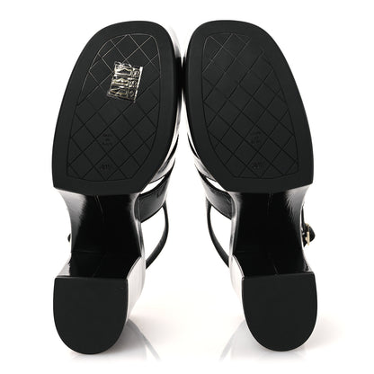 Chanel Crumpled Patent Lambskin Platform Sandals 39.5 Black 7 of 11