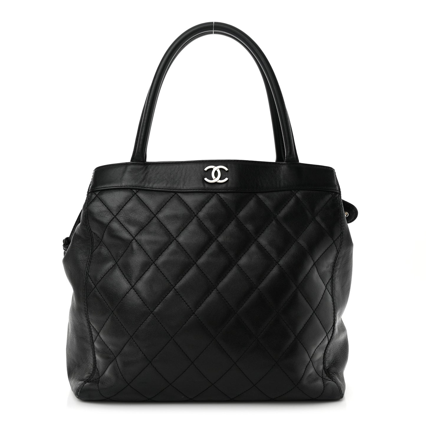 Lambskin Quilted Shopping Tote Black