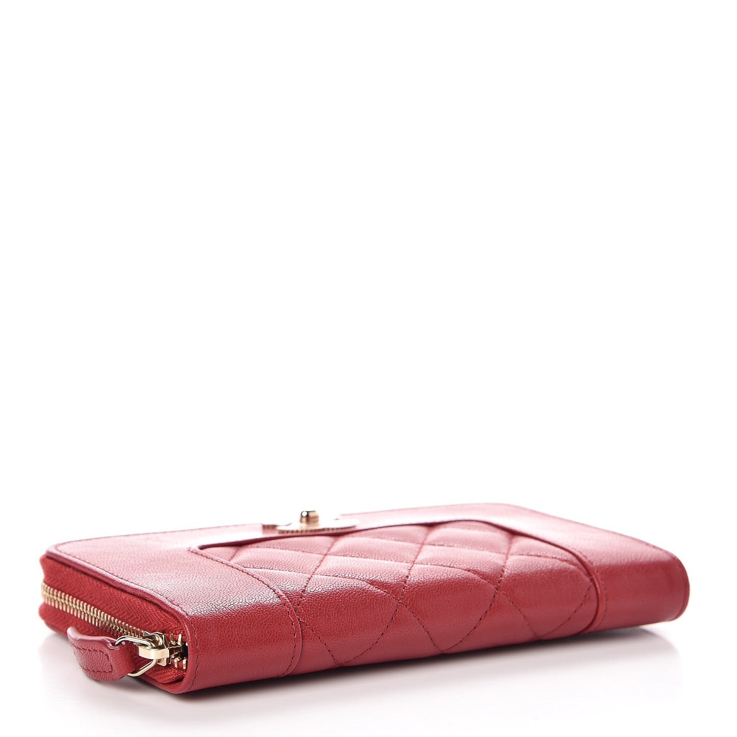 Sheepskin Quilted Mademoiselle Vintage Zip Around Wallet Red