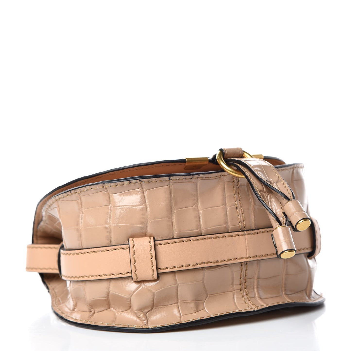 Calfskin Crocodile Embossed Mini Marcie Round Crossbody Bag Nut