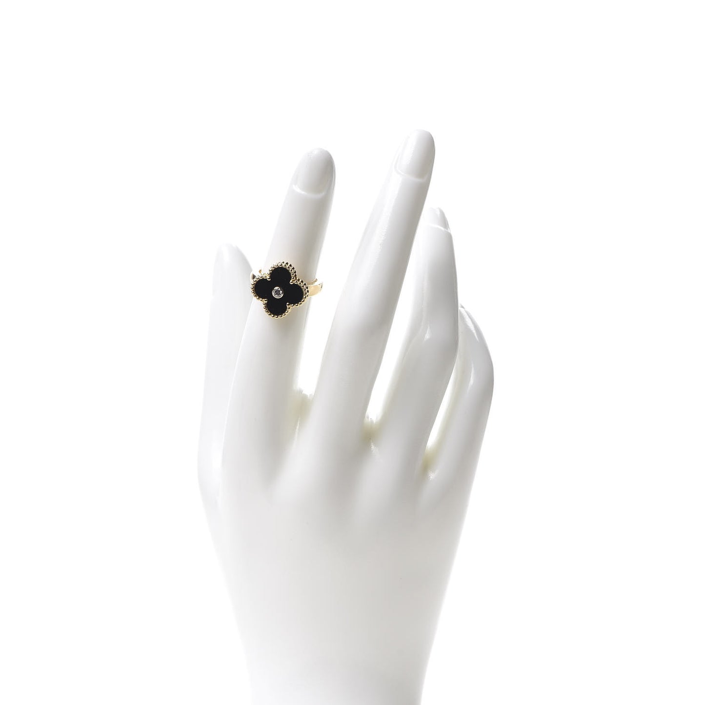 18K Yellow Gold Diamond Black Onyx Vintage Alhambra Ring 48 4.5