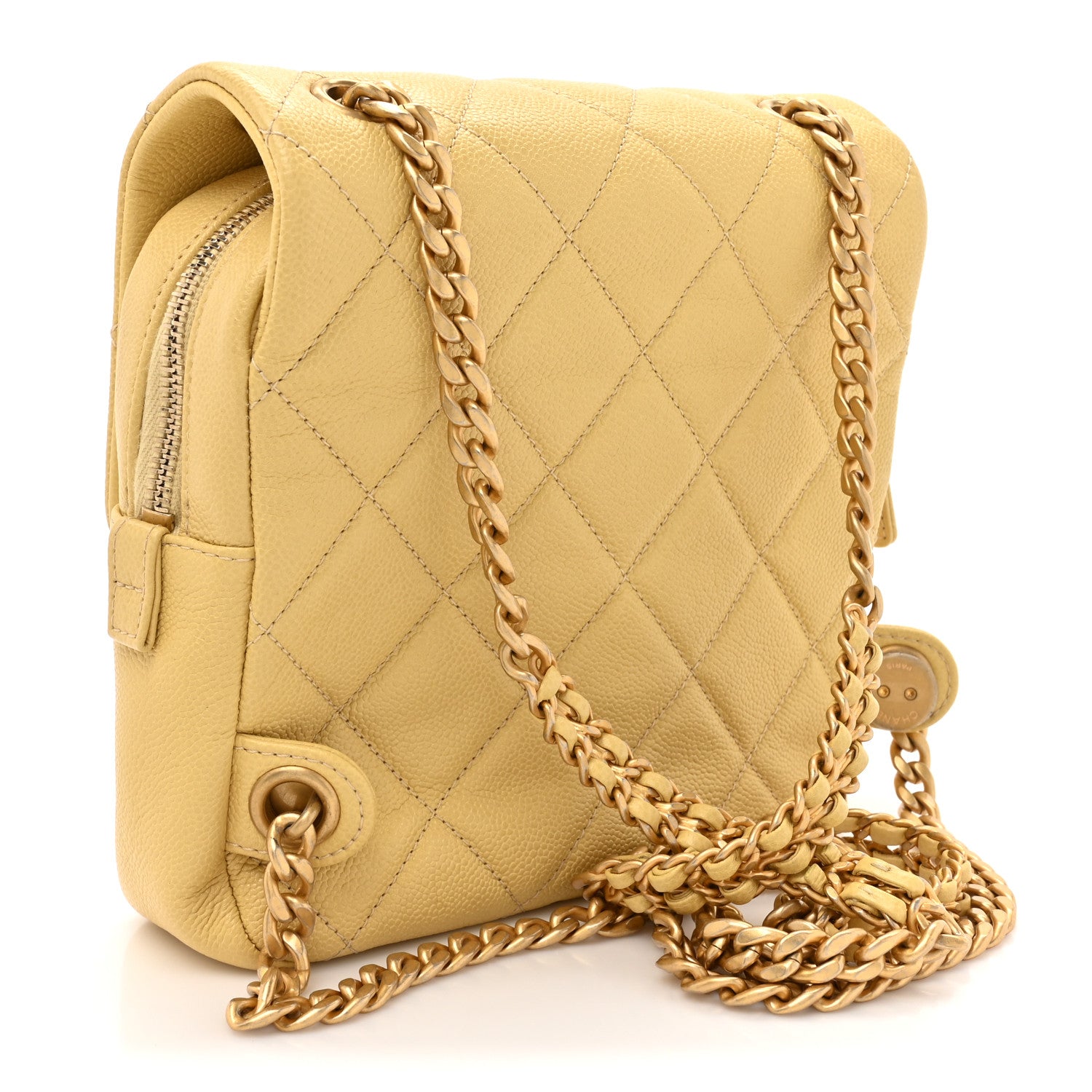 Chanel Shiny Caviar Quilted Chain Melody Backpack Yellow 3 of 10