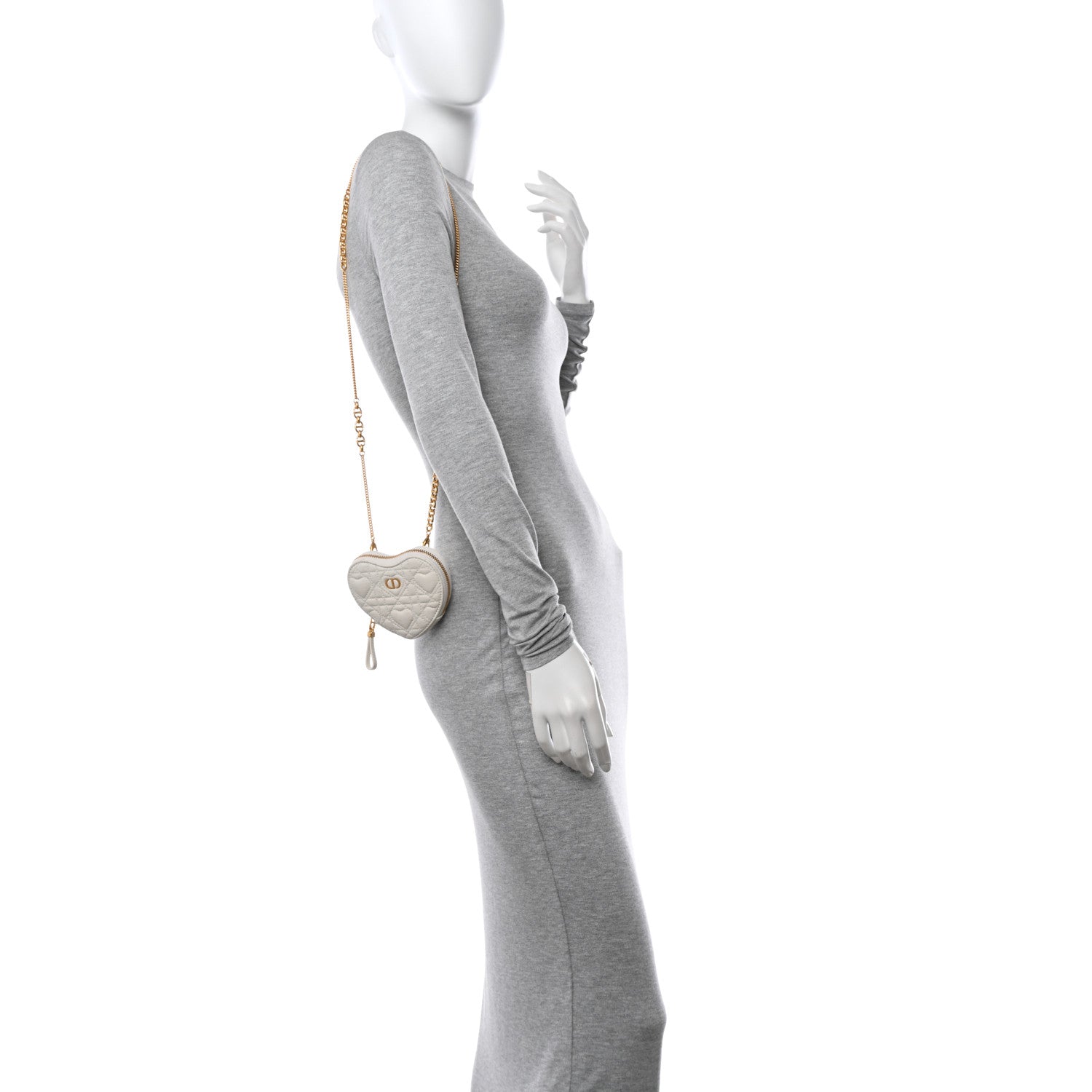 Christian Dior Calfskin Cannage Dioramour Caro Heart Pouch With Chain White 2 of 12