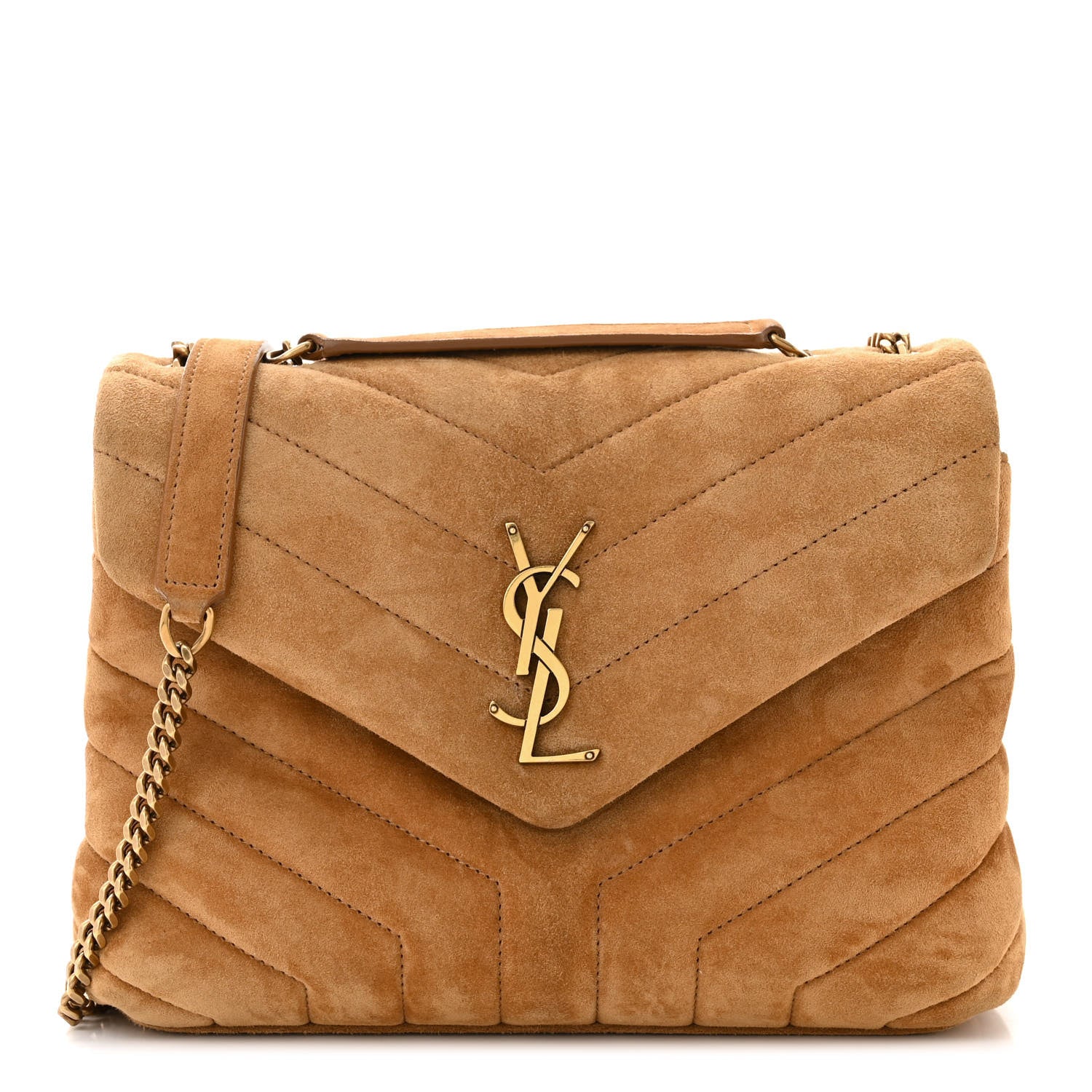 Saint Laurent Suede Calfskin Y Quilted Monogram Small Loulou Chain Satchel Cinnamon 1 of 12