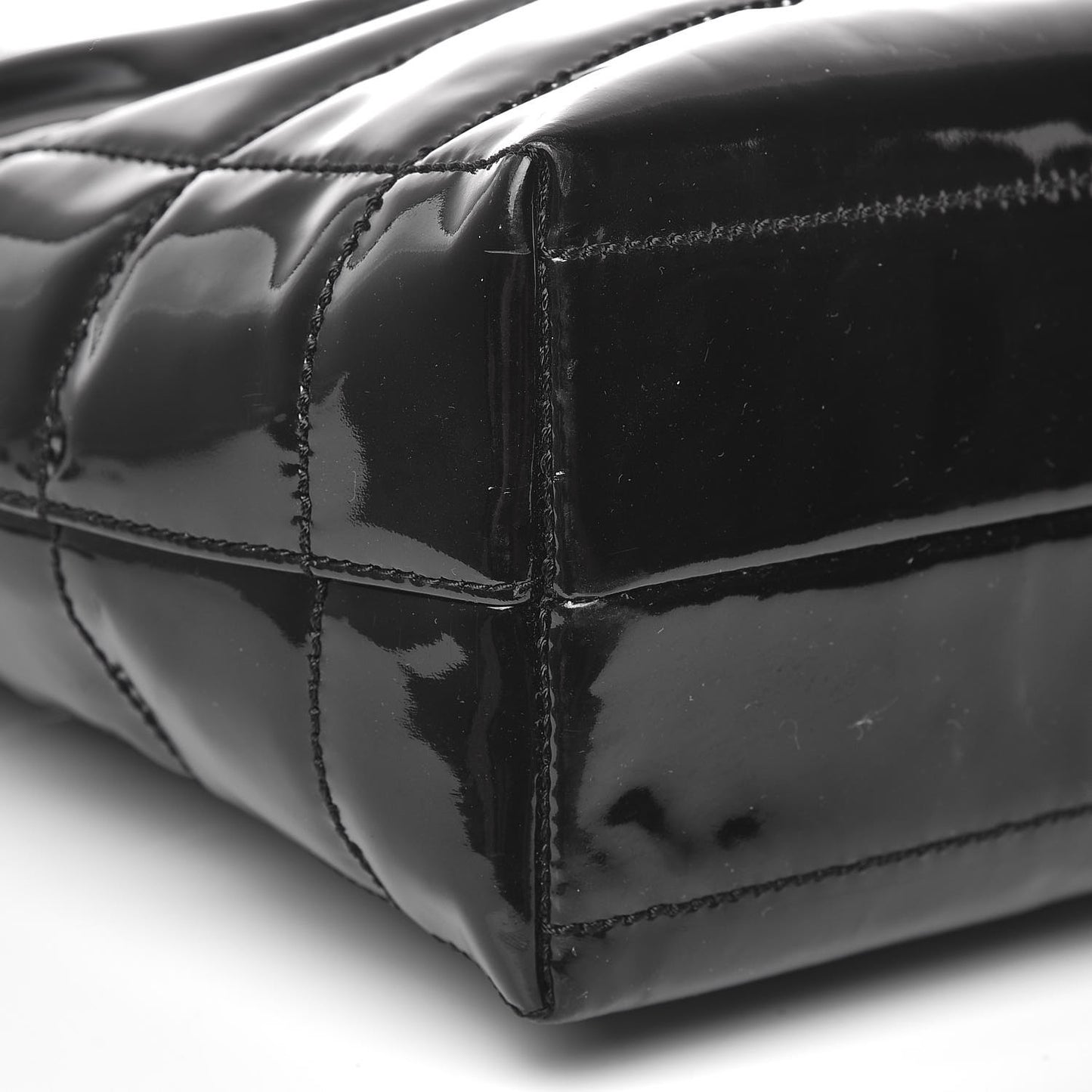 Patent Chocolate Bar Quilted Tote Black