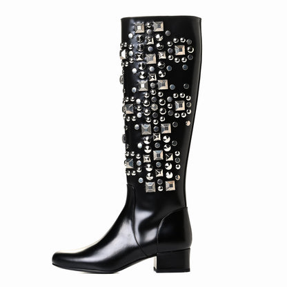 Saint Laurent Ketta Studded Babies 40 Brod Knee High Boots 36 Black 1 of 7