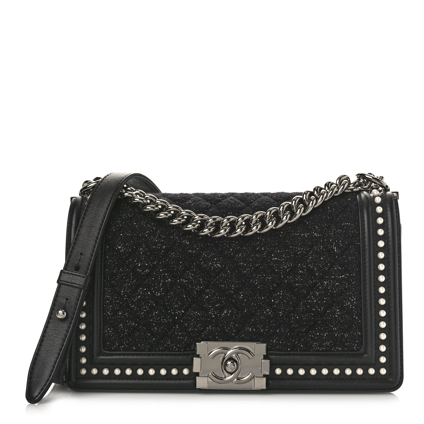 Calfskin Pearl Tweed Medium Boy Flap Black